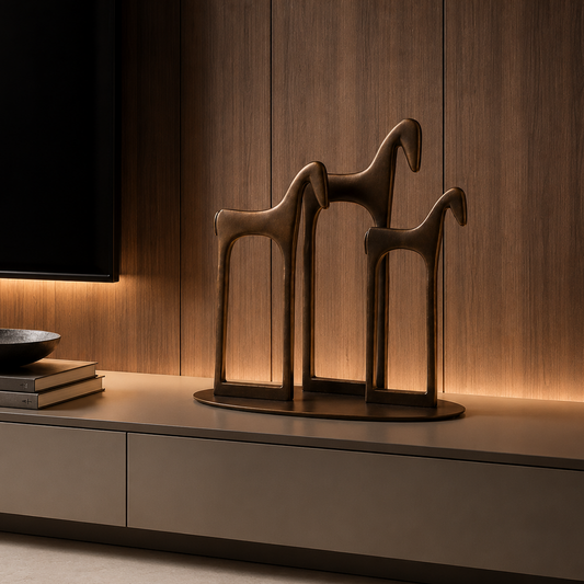 Victory Trio Horses Sculpture - Bronze Brown
