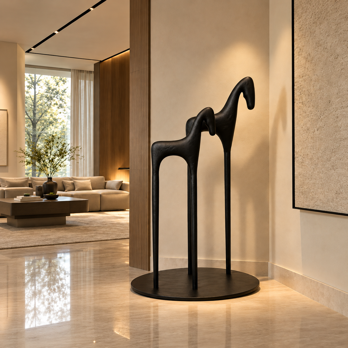 Silent Stride – Abstract Horse Sculpture in Matte Black Metal