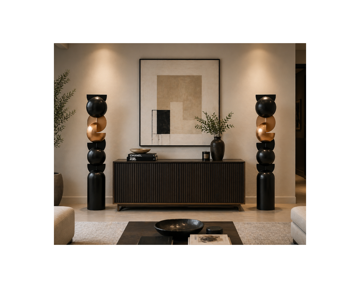Wabi Sabi Wood Black Gold Totem Sculpture (5 feet)