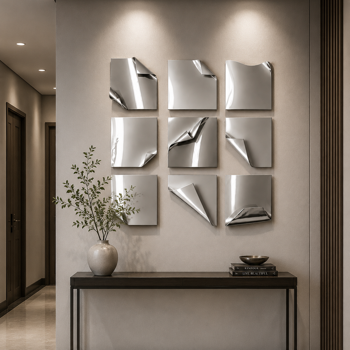 Glossy Chrome Metal Wall Art | Fold Matrix 9 Panel Grid