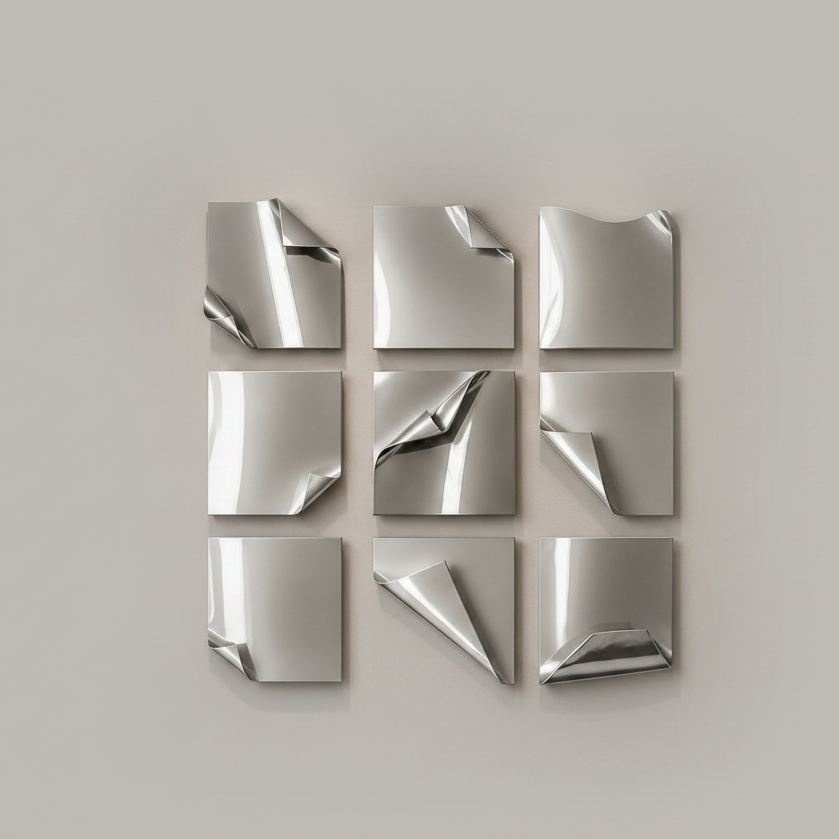 Glossy Chrome Metal Wall Art | Fold Matrix 9 Panel Grid