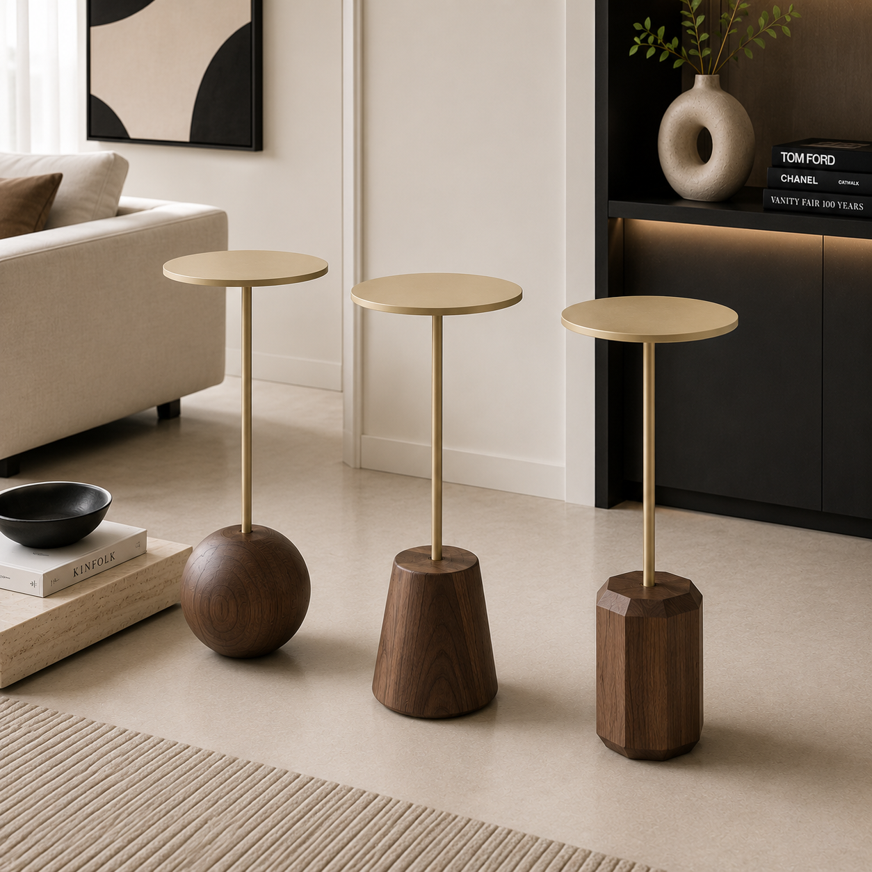 Golden Orbit Wooden Table Set (Set of 3)