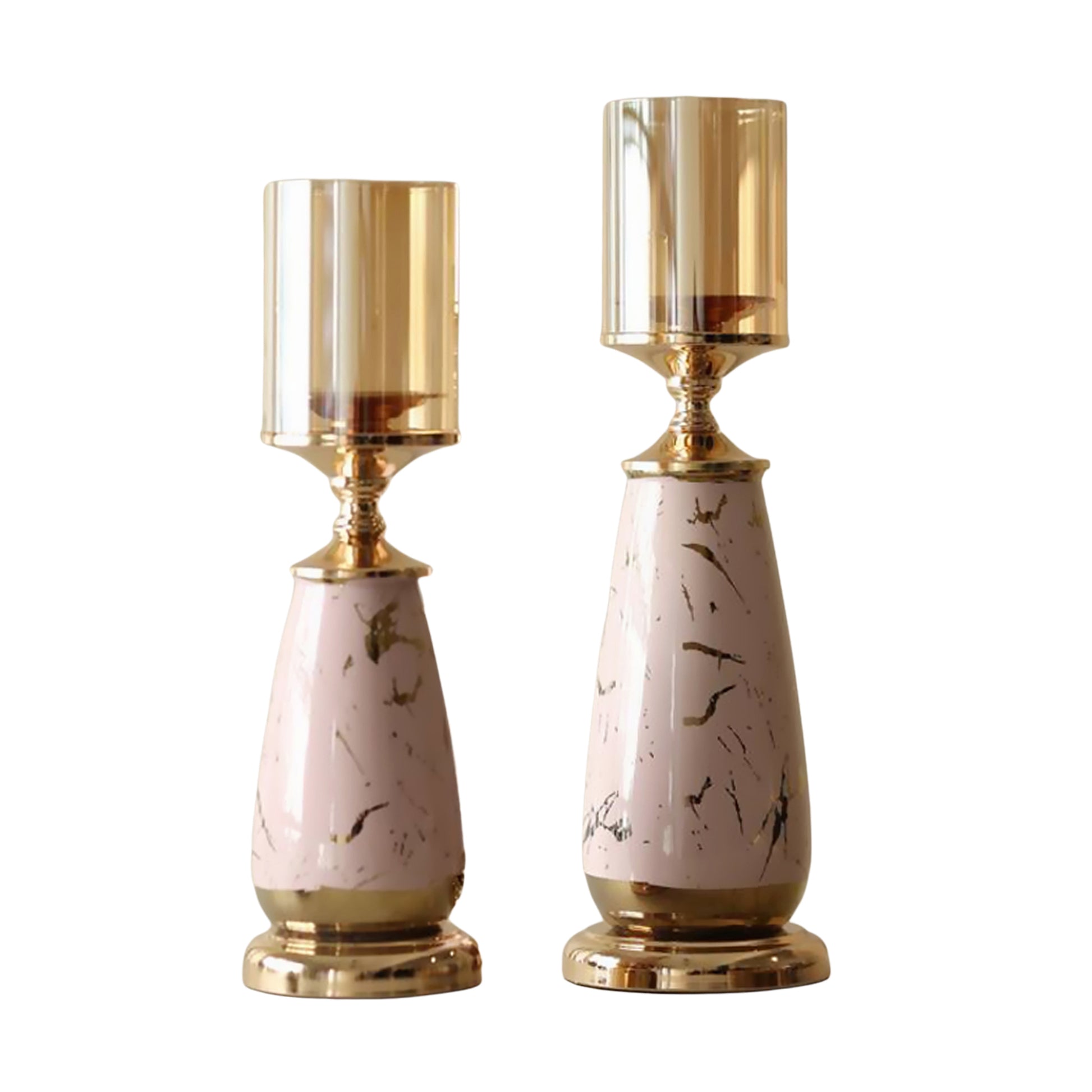 Fabella Gold Pink Decorative Candle Stands (Set of 2)