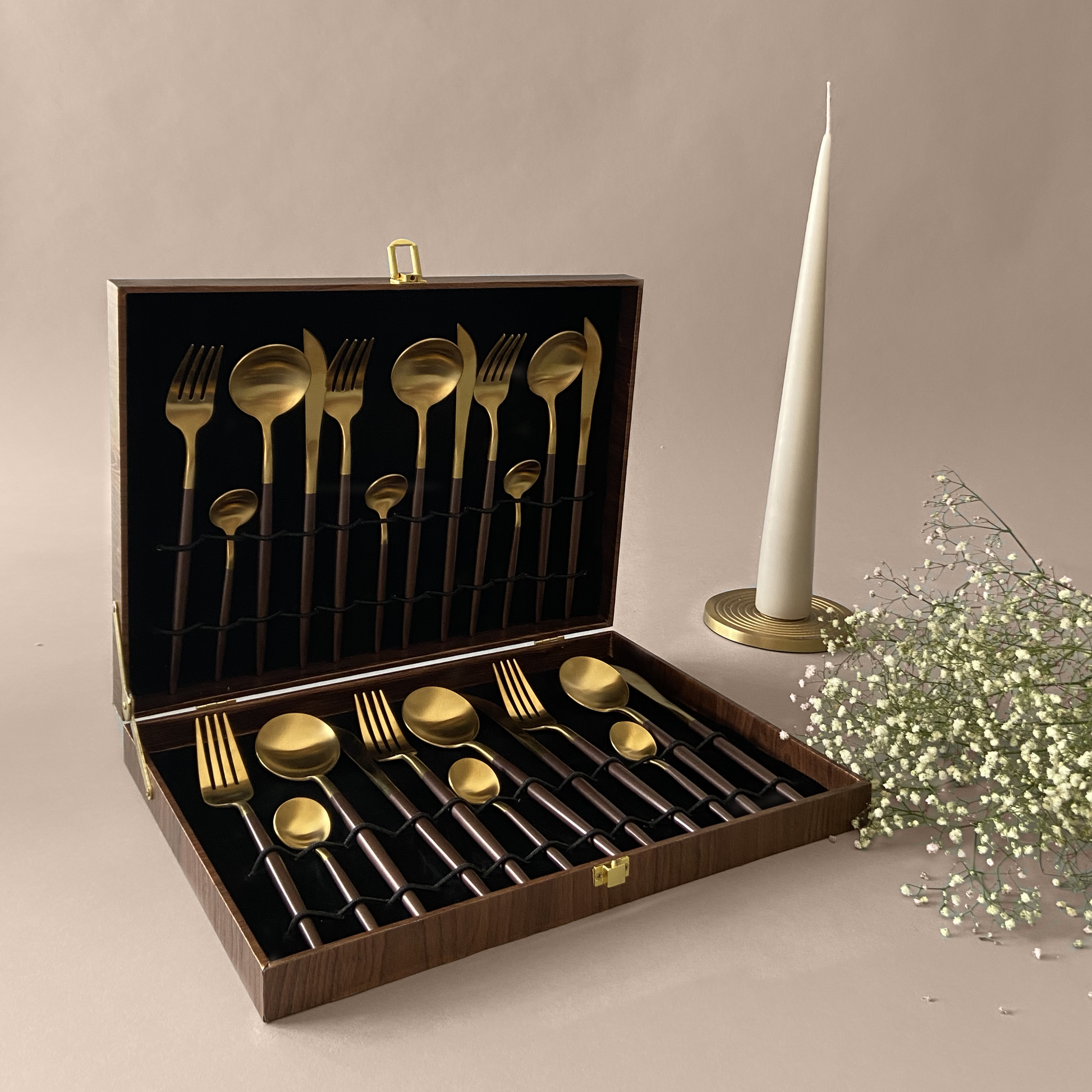 Nordic Imperial Coffee Gold Cutlery Set (Set of 24 pcs)