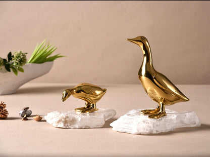 Fabella Brass Bird Crystal Sculpture (Set of 2)