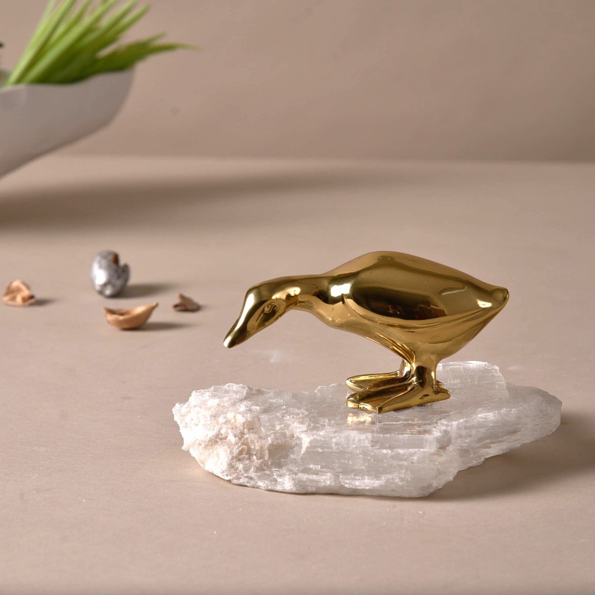 Fabella Brass Bird Crystal Sculpture (Set of 2)