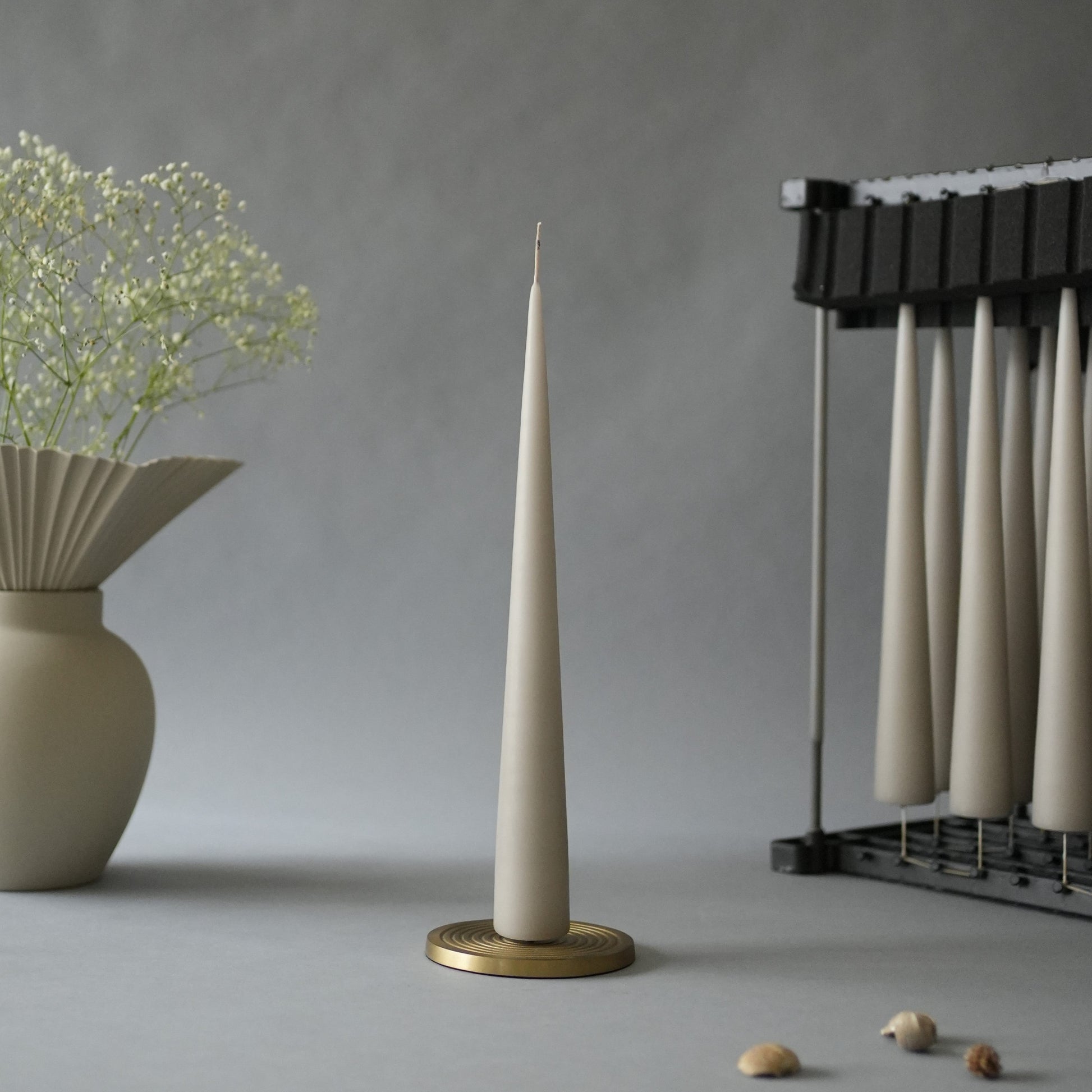 Linen Grey Cone candle (34 cm)