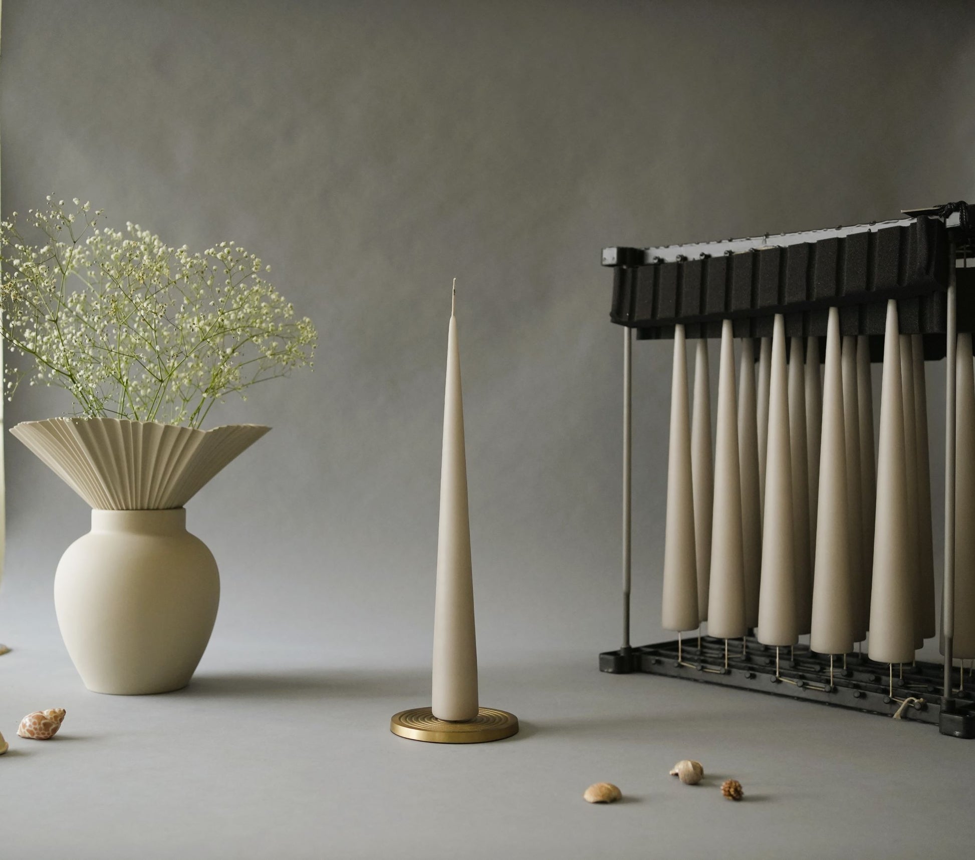 Linen Grey Cone candle (34 cm)
