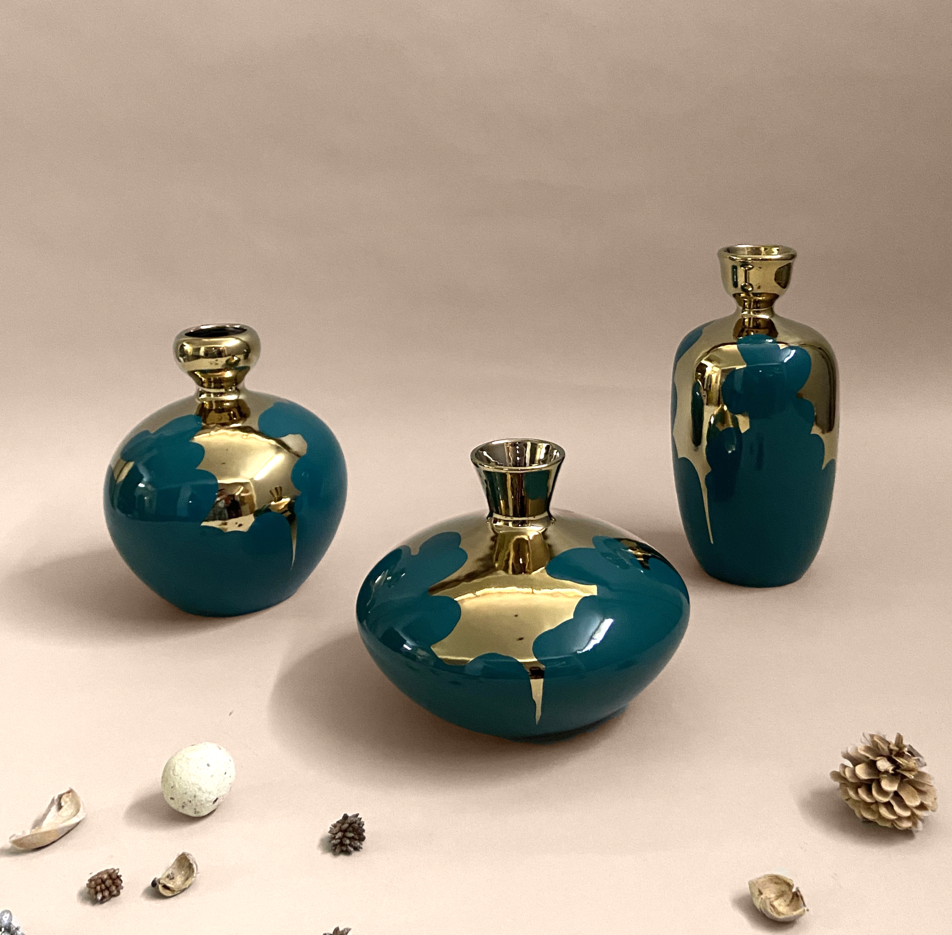 Viridis Emerald Gold Porcelain Vases (Set of 3)