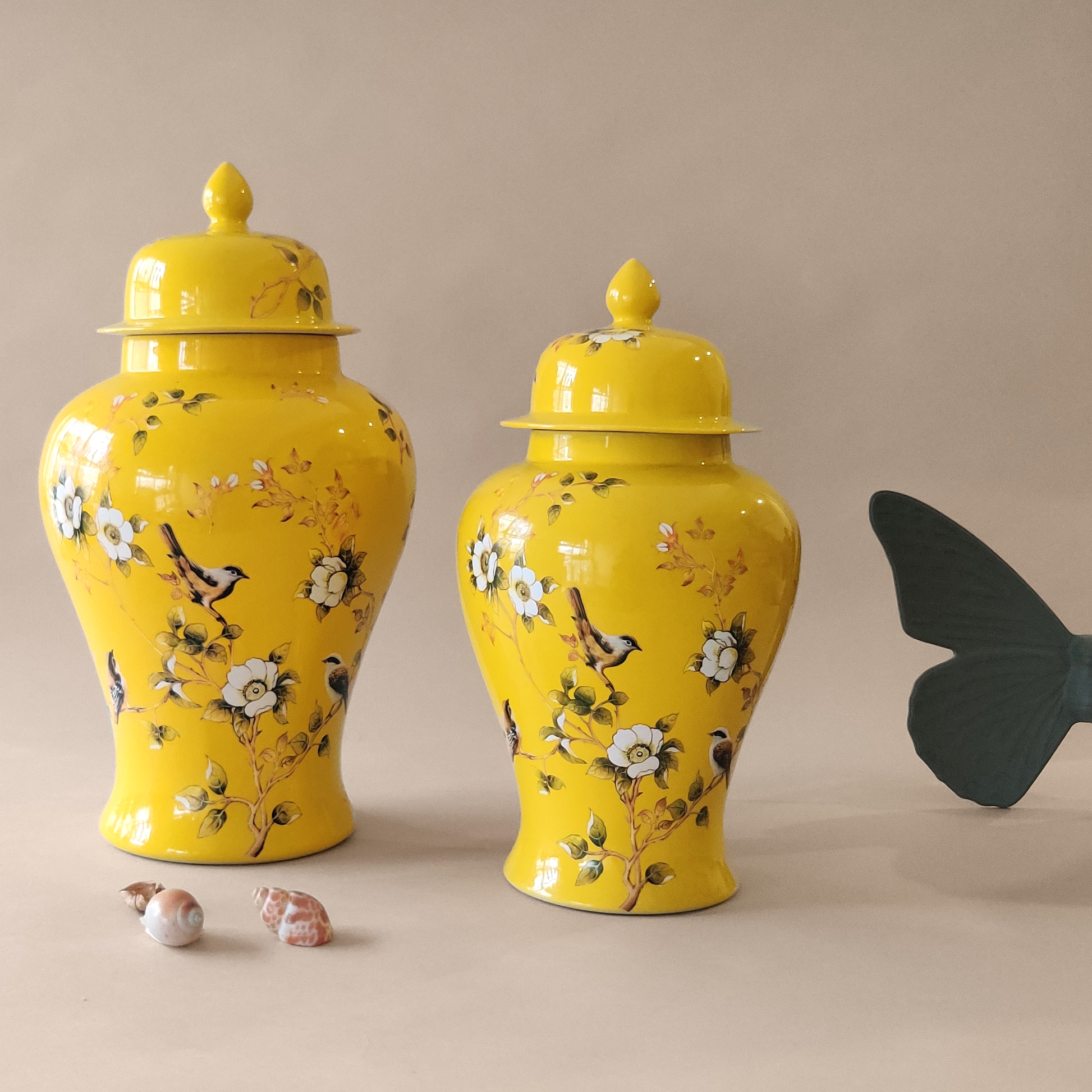 Decorative Yellow Porcelain Jar (Large)