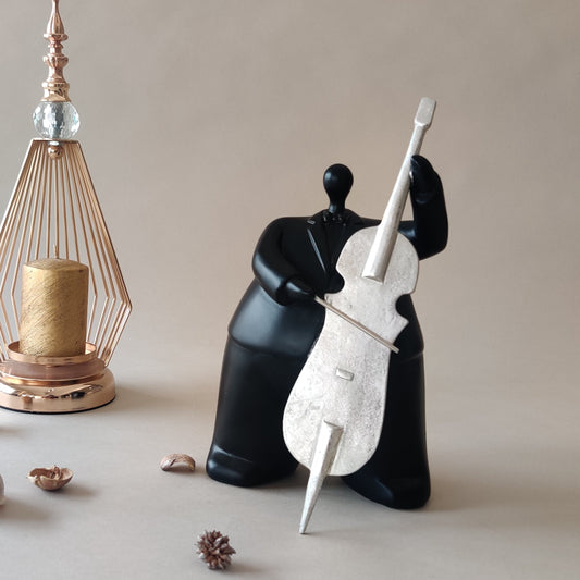 Musical Violin Man sculpture in matte black resin for modern home décor
