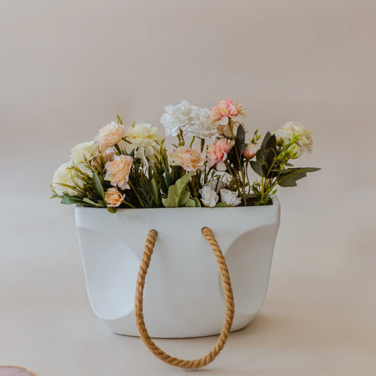 Opertus Basket White Ceramic Flower Vase