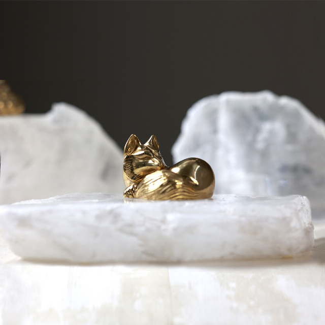 Fox Observer Rock Crystal Brass Animal Sculptures