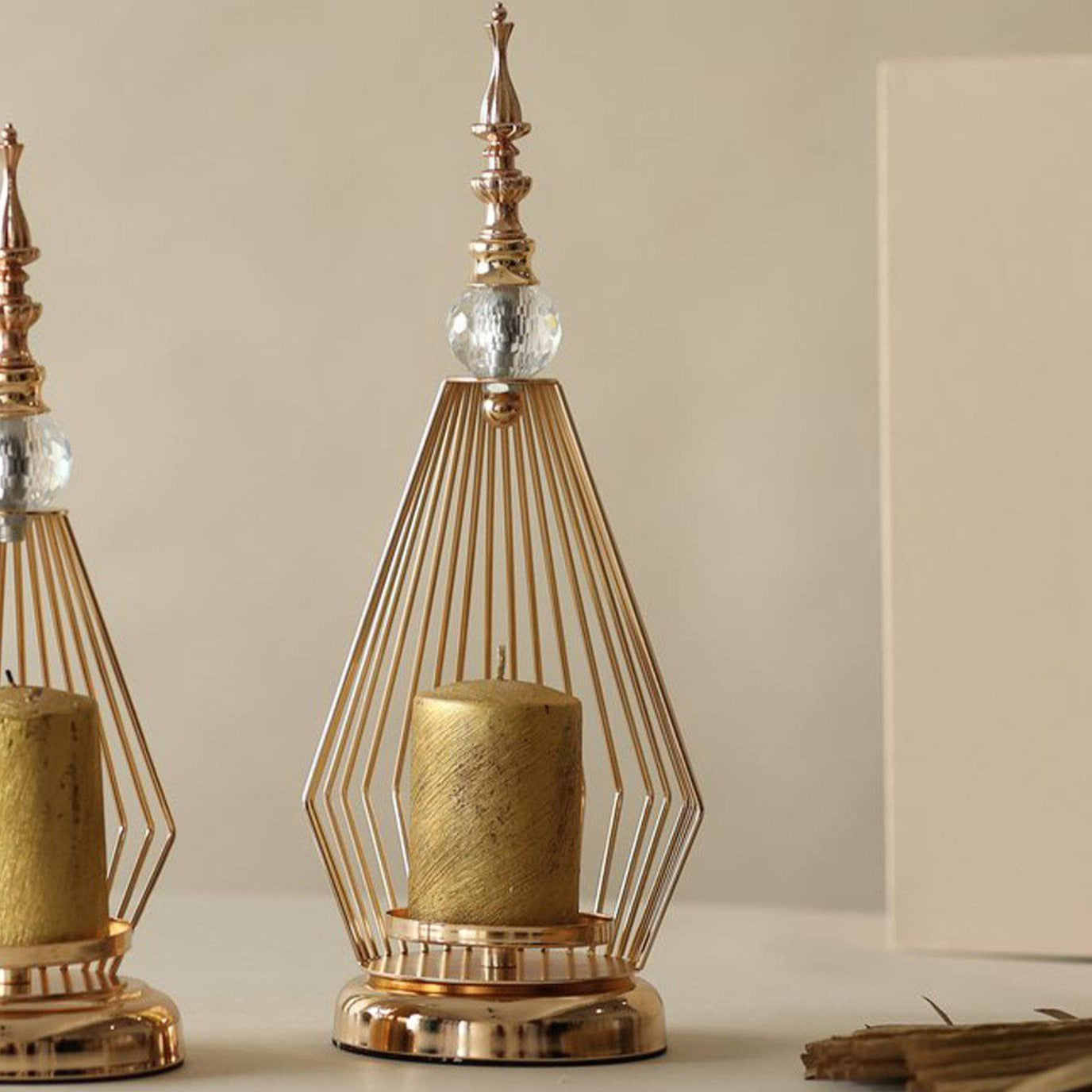 Caleo Gold Crystal Candle Decor Accents ( Set Of 2 )