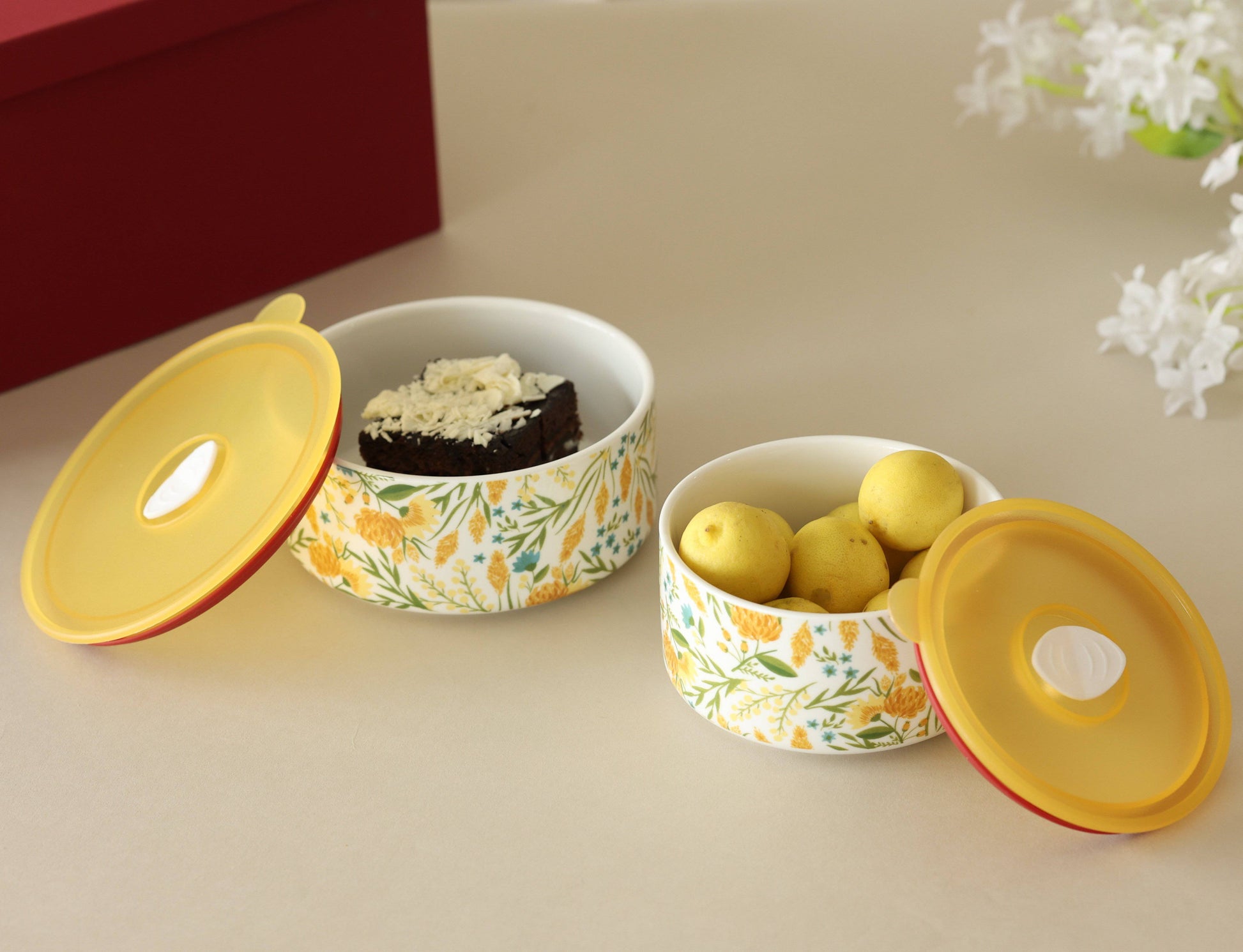 Decorative Yellow Storage bowl with Lid