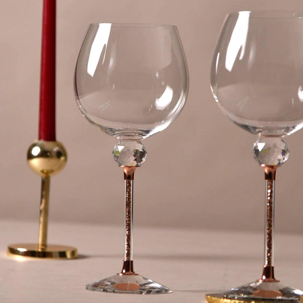 Caelus Rose Gold Crystal Wine Glasses (Set of 4)