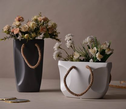 Opertus Basket White Ceramic Flower Vase