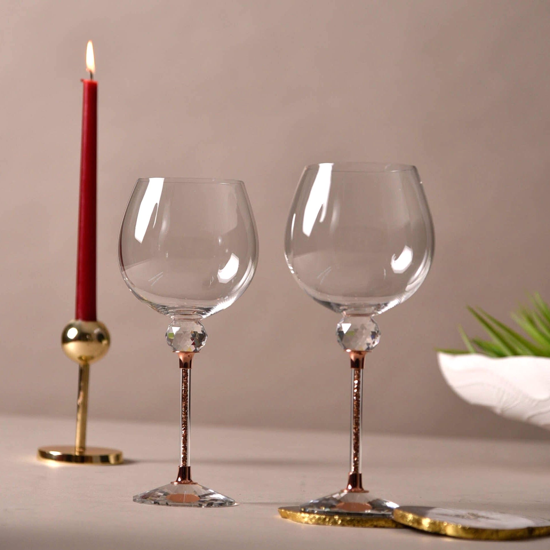 Caelus Rose Gold Crystal Wine Glasses (Set of 4)