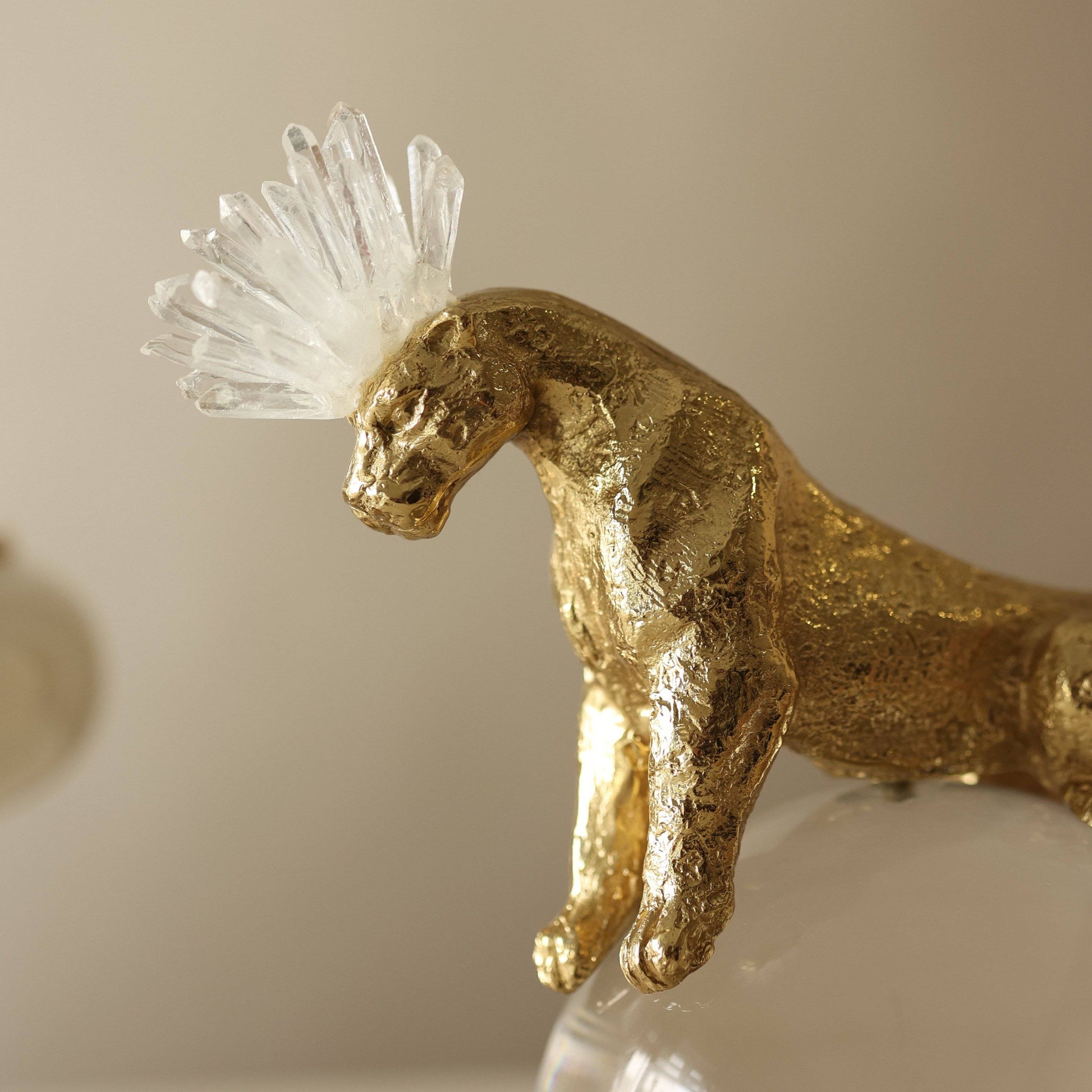 Indomitus Leopard Rock Crystal Brass Sculpture