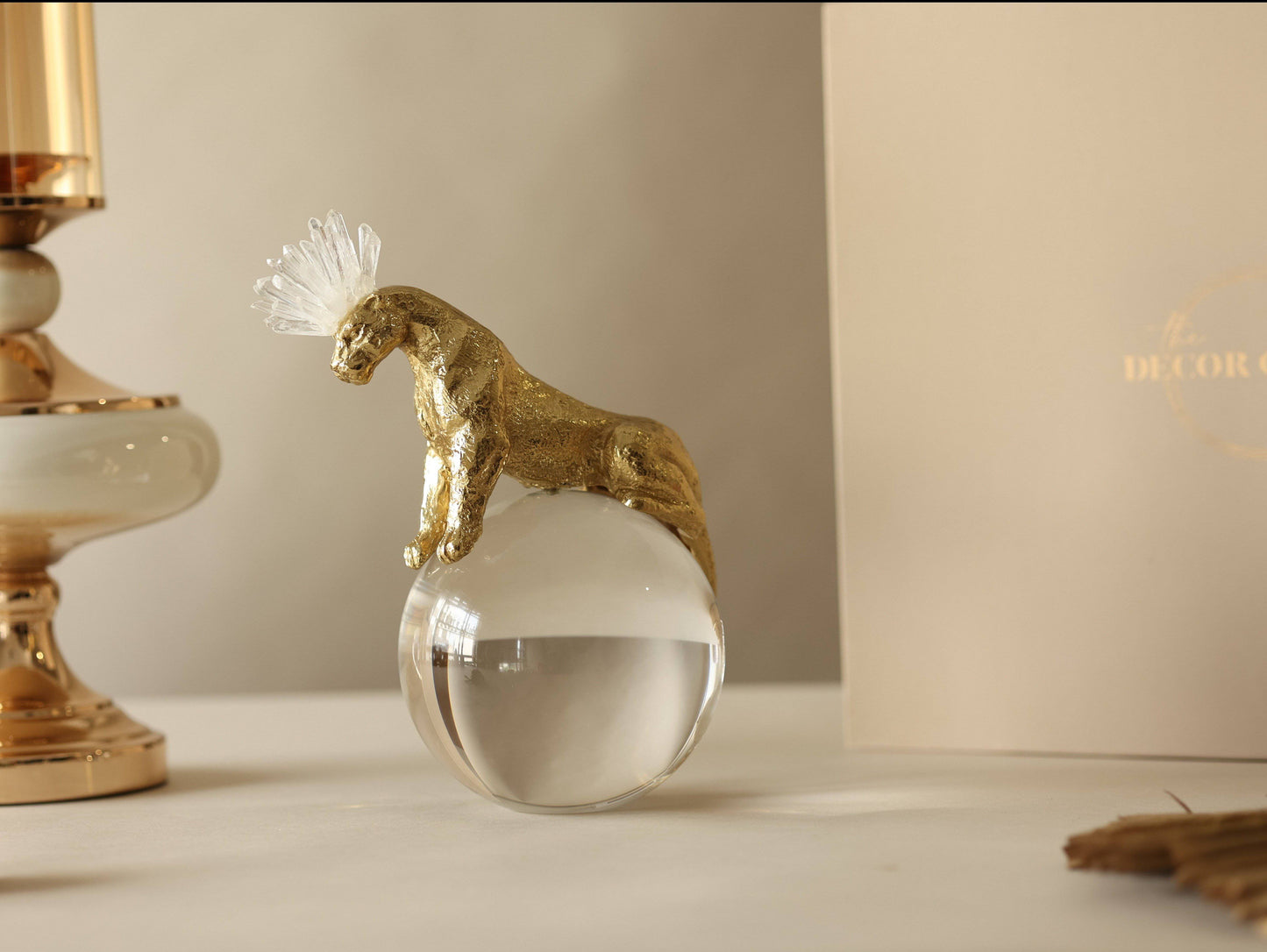 Indomitus Leopard Rock Crystal Brass Sculpture