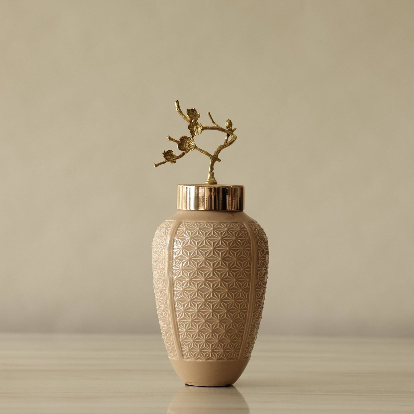 Lux Beige Gold leaf Decorative Jars (Set of 2)