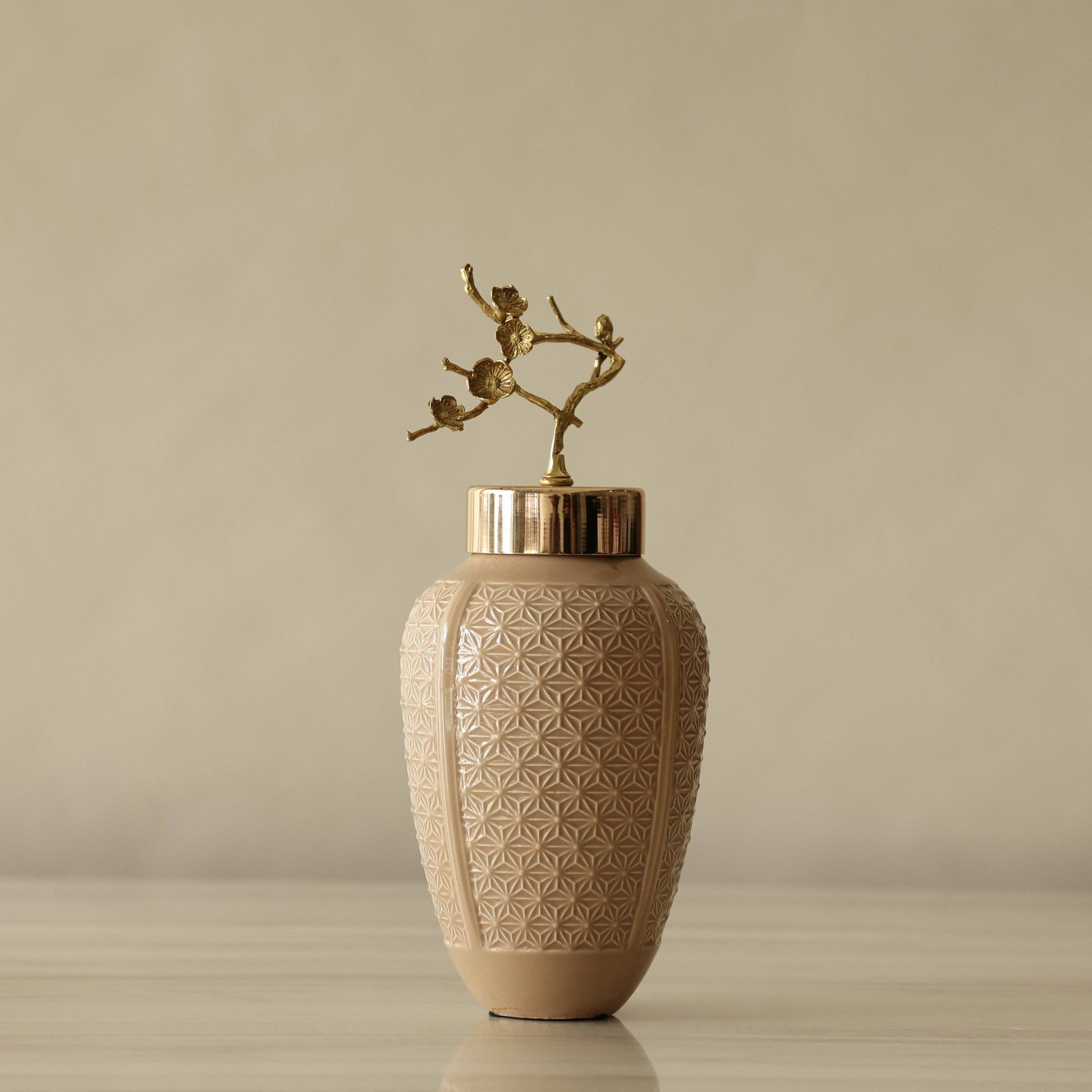 Lux Beige Gold leaf Decorative Jars (Set of 2)