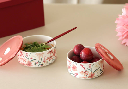 Pink Decorative Serving bowl with Lid