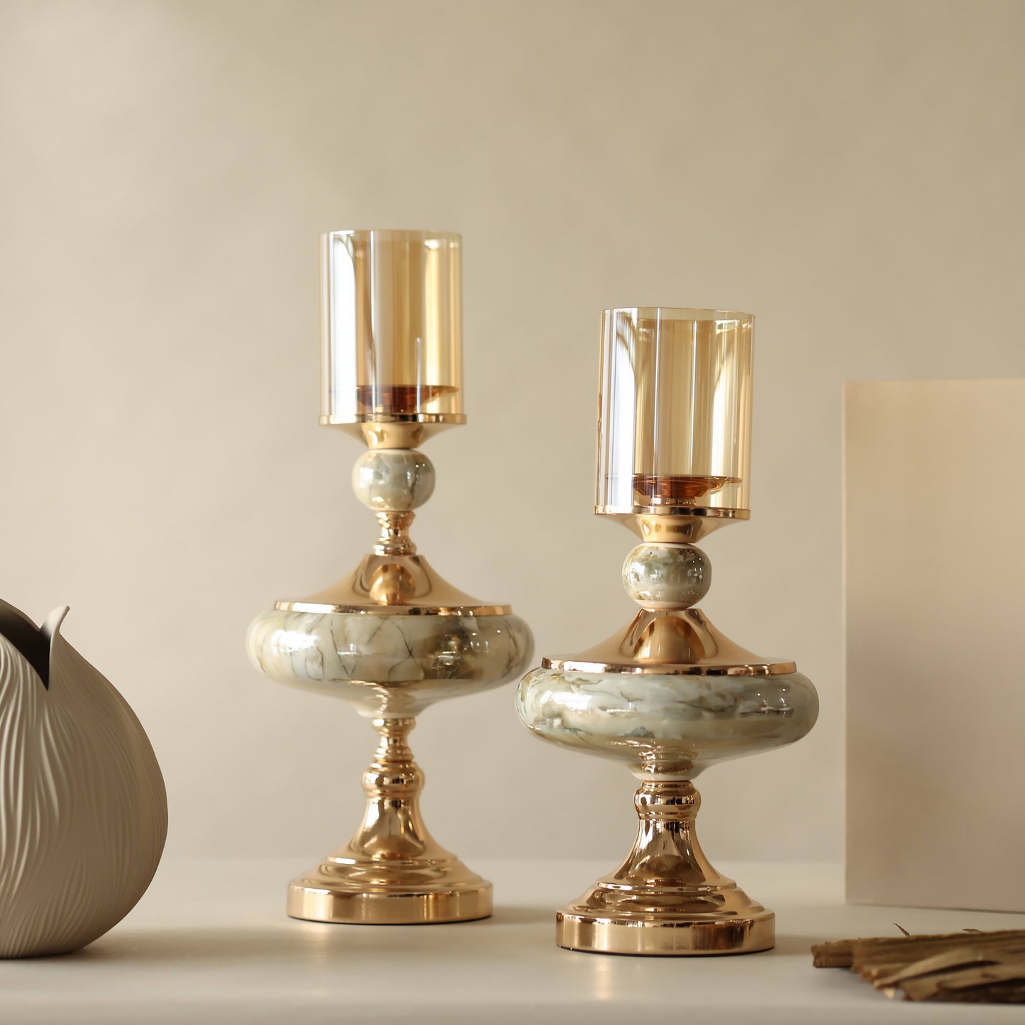 Stellaus Green Decorative Candle Stands (Set of 2)
