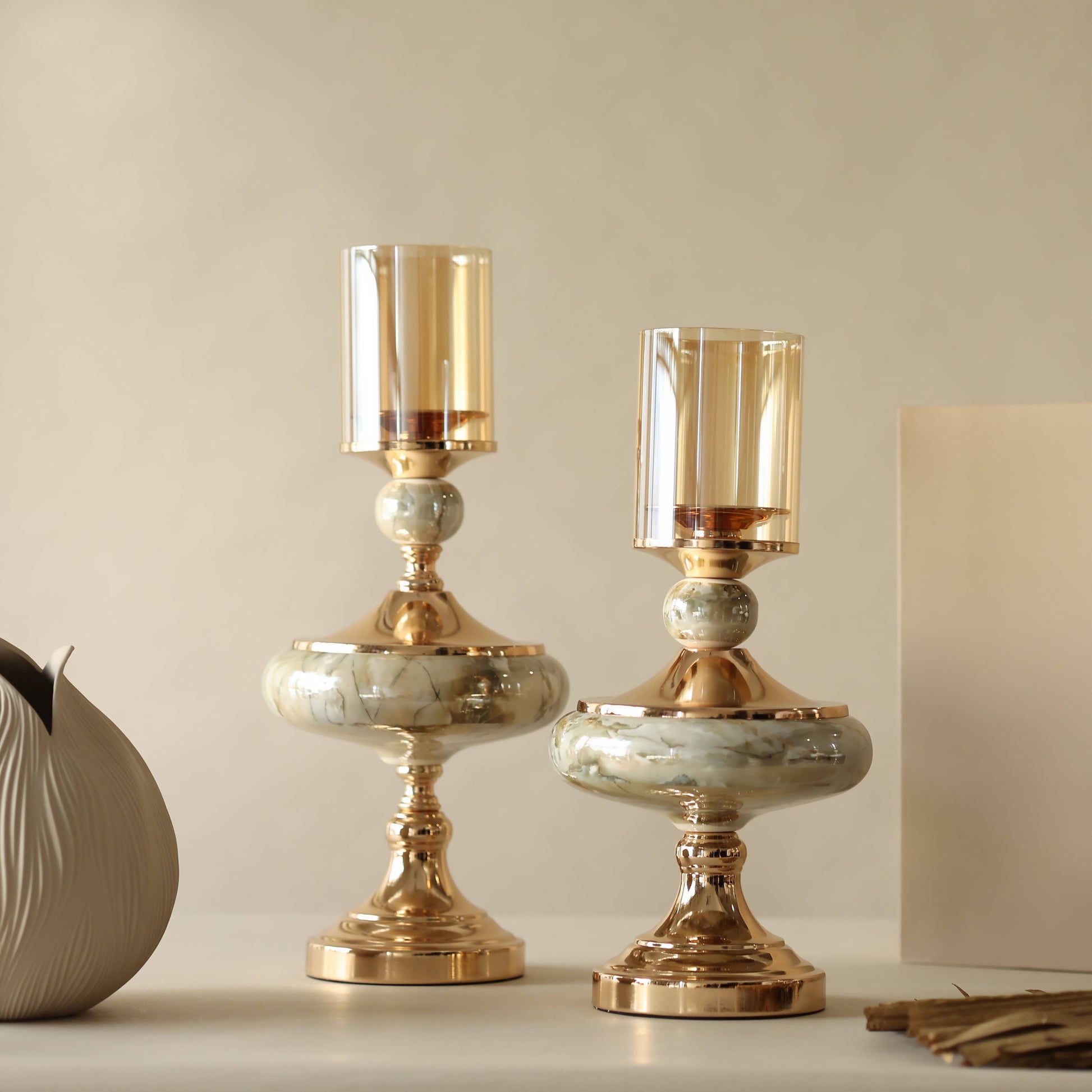 Stellaus Green Candle Stands (Set of 2)