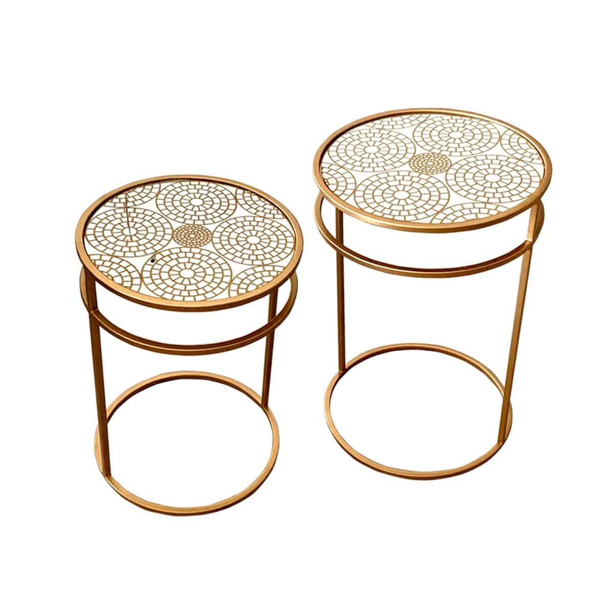 Home Decor Mirror Glass Metal Matt Gold Nesting Tables (Set of 2) - The Decor Circle