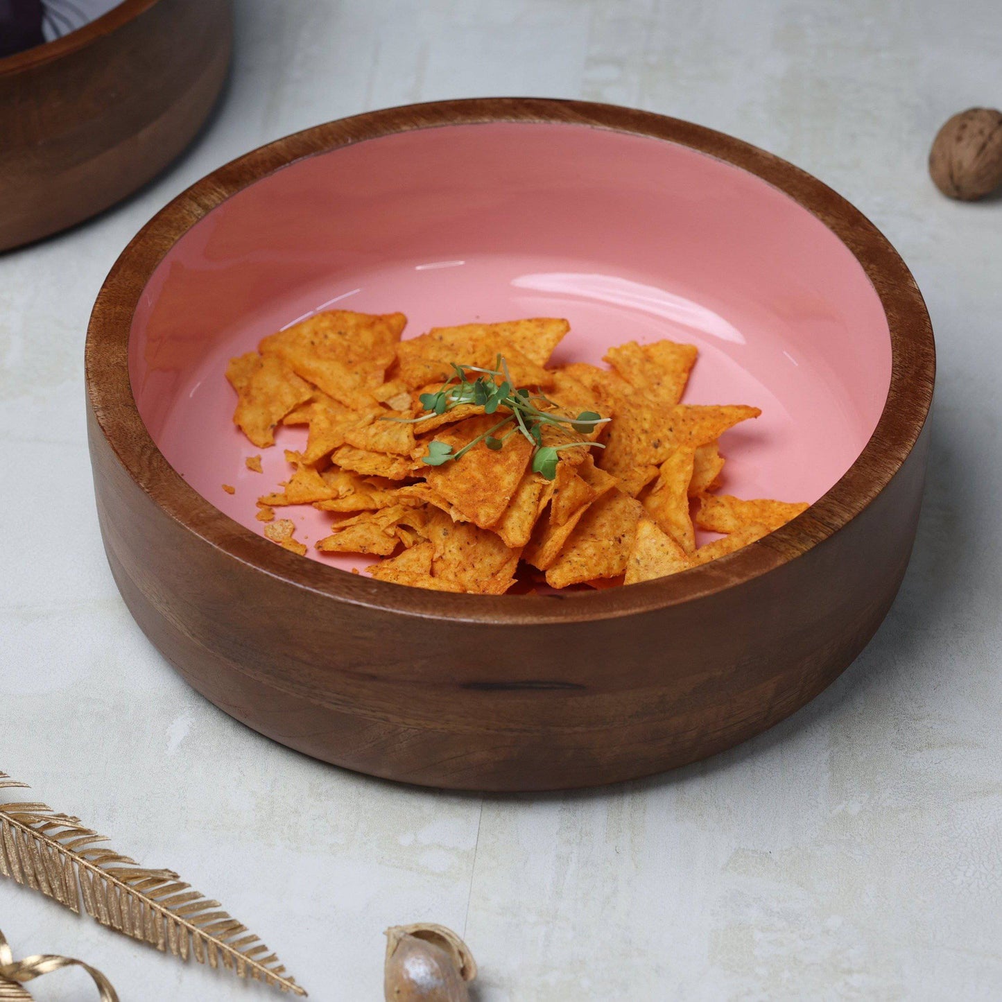 Pink Multipurpose Large Snack Wooden Bowl - The Decor Circle