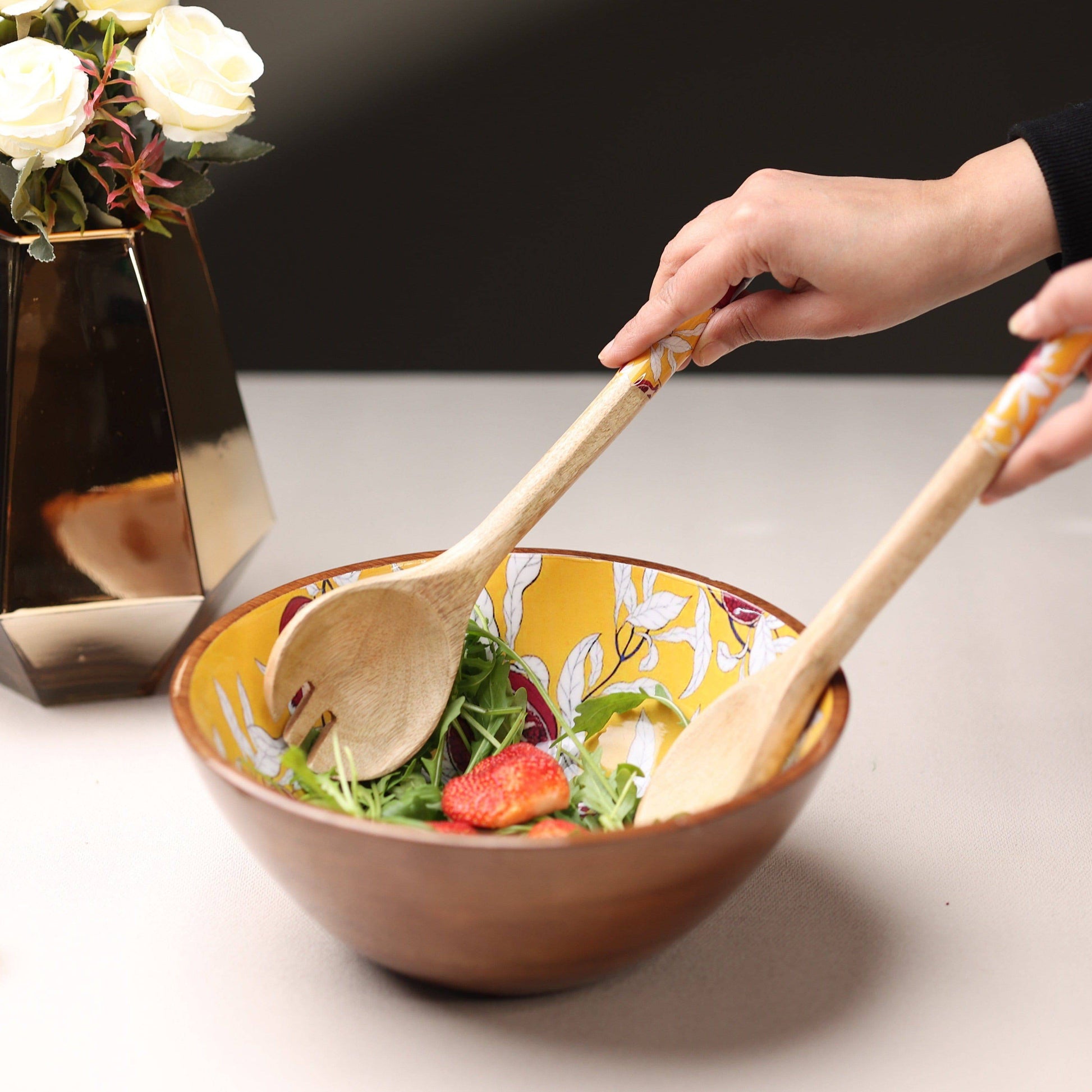 Sunny Pomegranate Wooden Multipurpose Salad Bowl - The Decor Circle