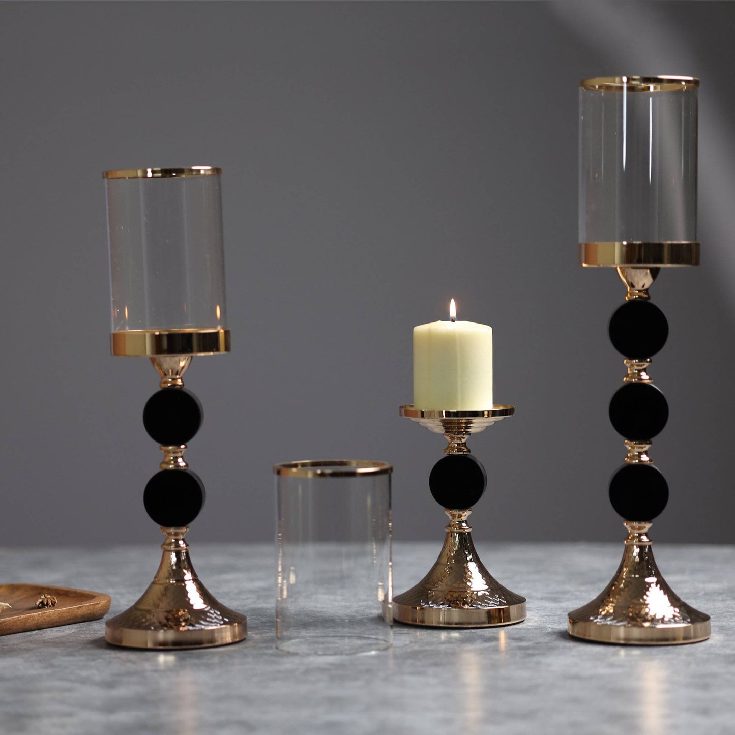 Meraki Black Nordic Gold Candle Stands (Set of 3) - The Decor Circle
