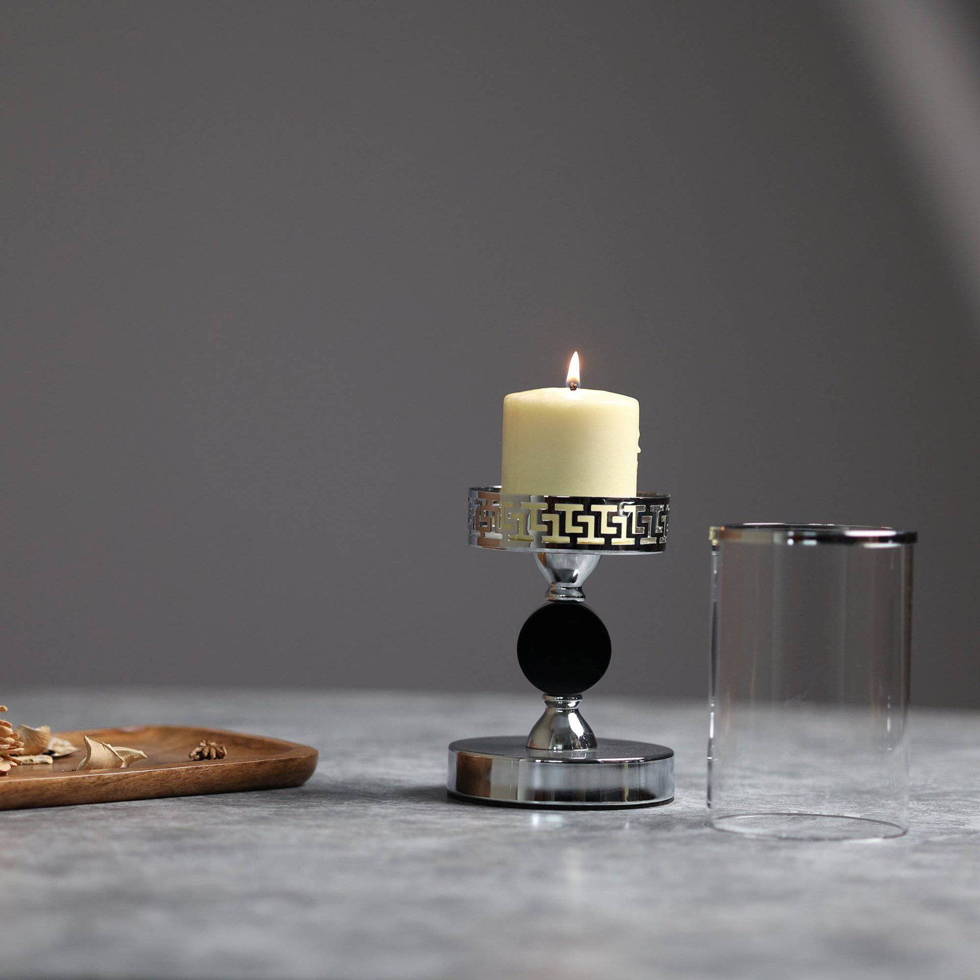 Meraki Black Silver Candle Stands (Set of 2) - The Decor Circle