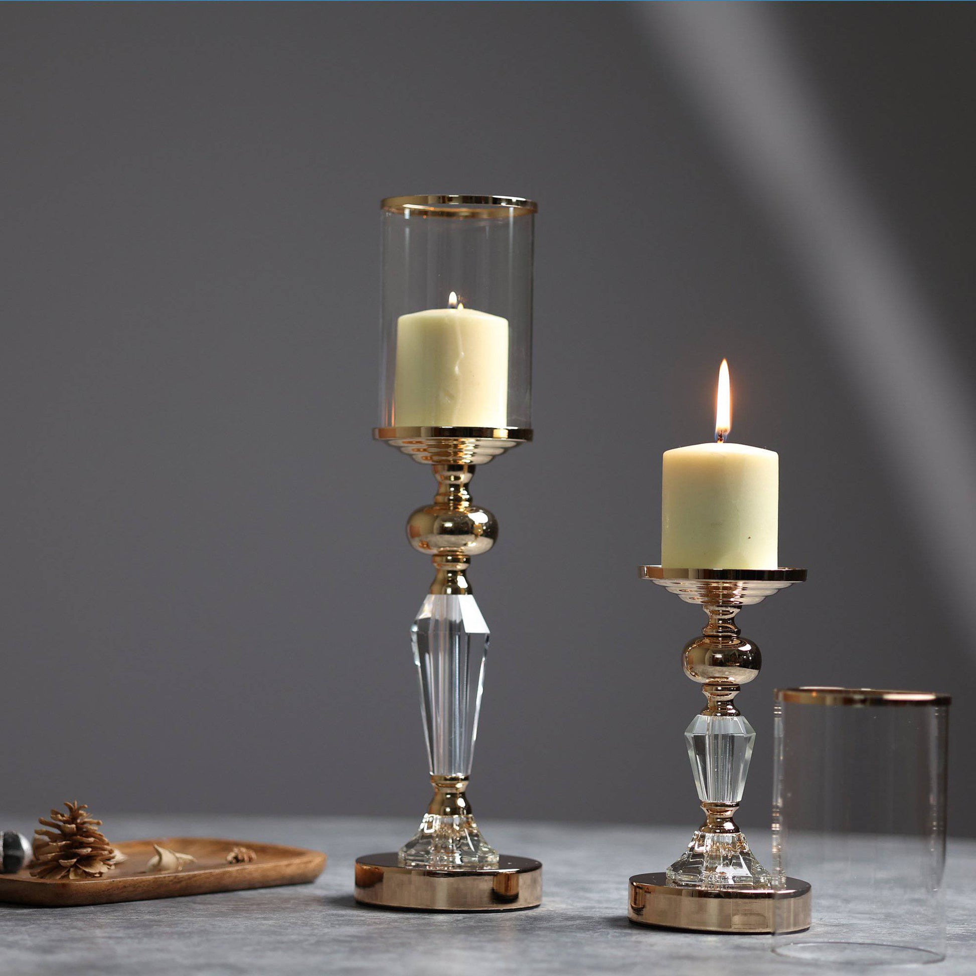 Fulgor Rose Gold Crytsal Candle Stands - The Decor Circle