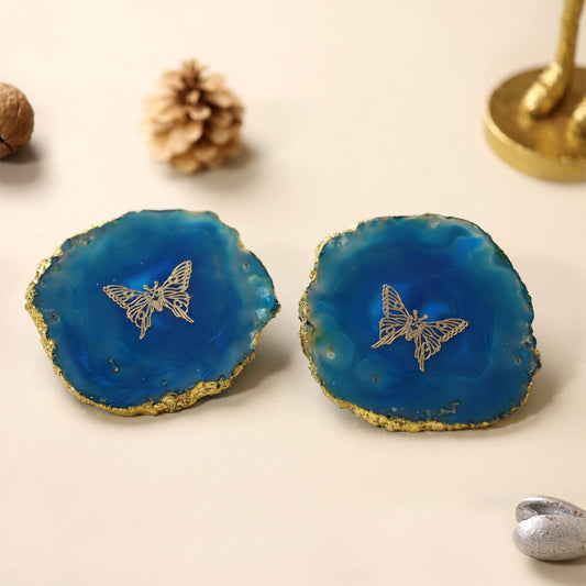 Decor Butterfly Blue Agate Coasters (Set of 2) - The Decor Circle