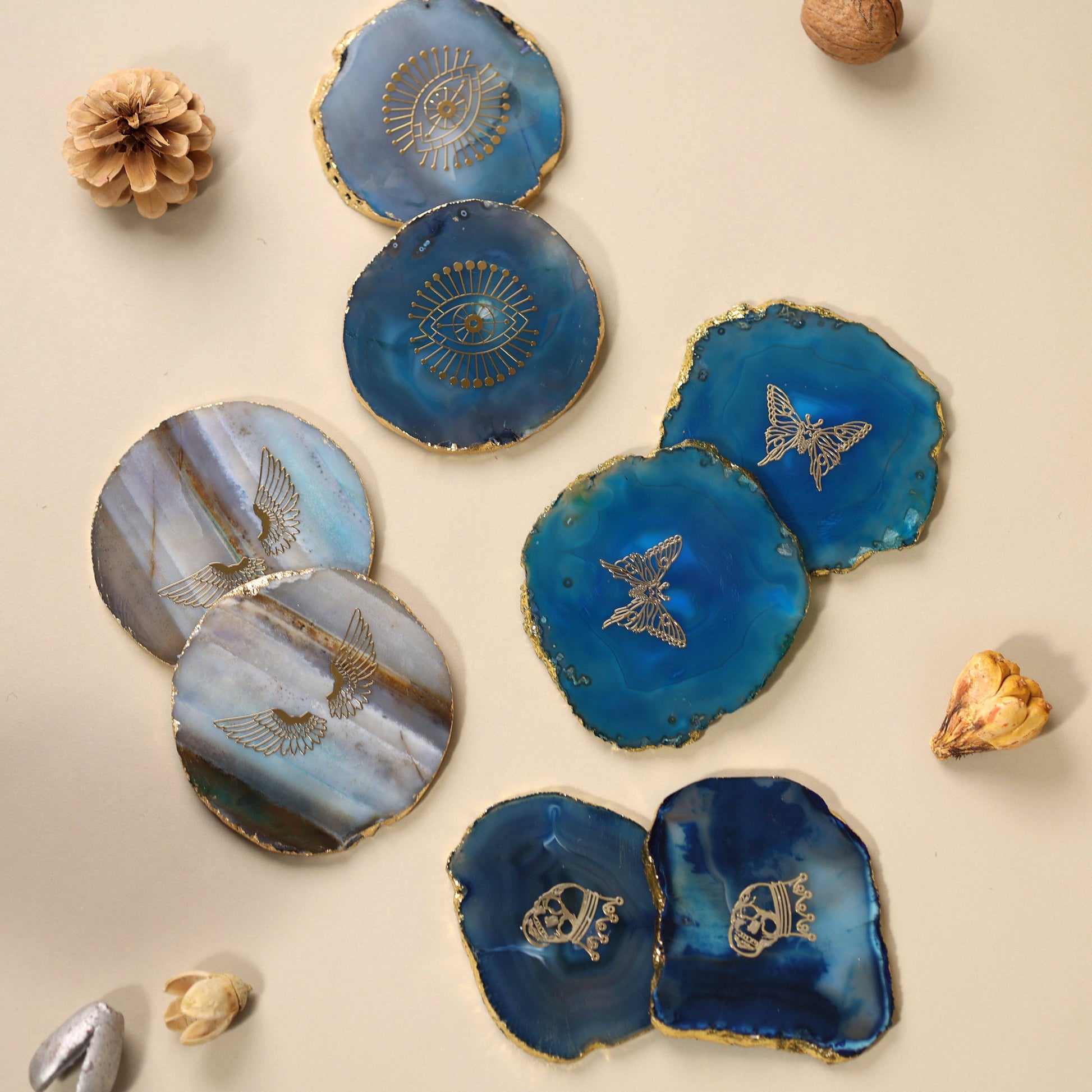 Decor Butterfly Blue Agate Coasters (Set of 2)