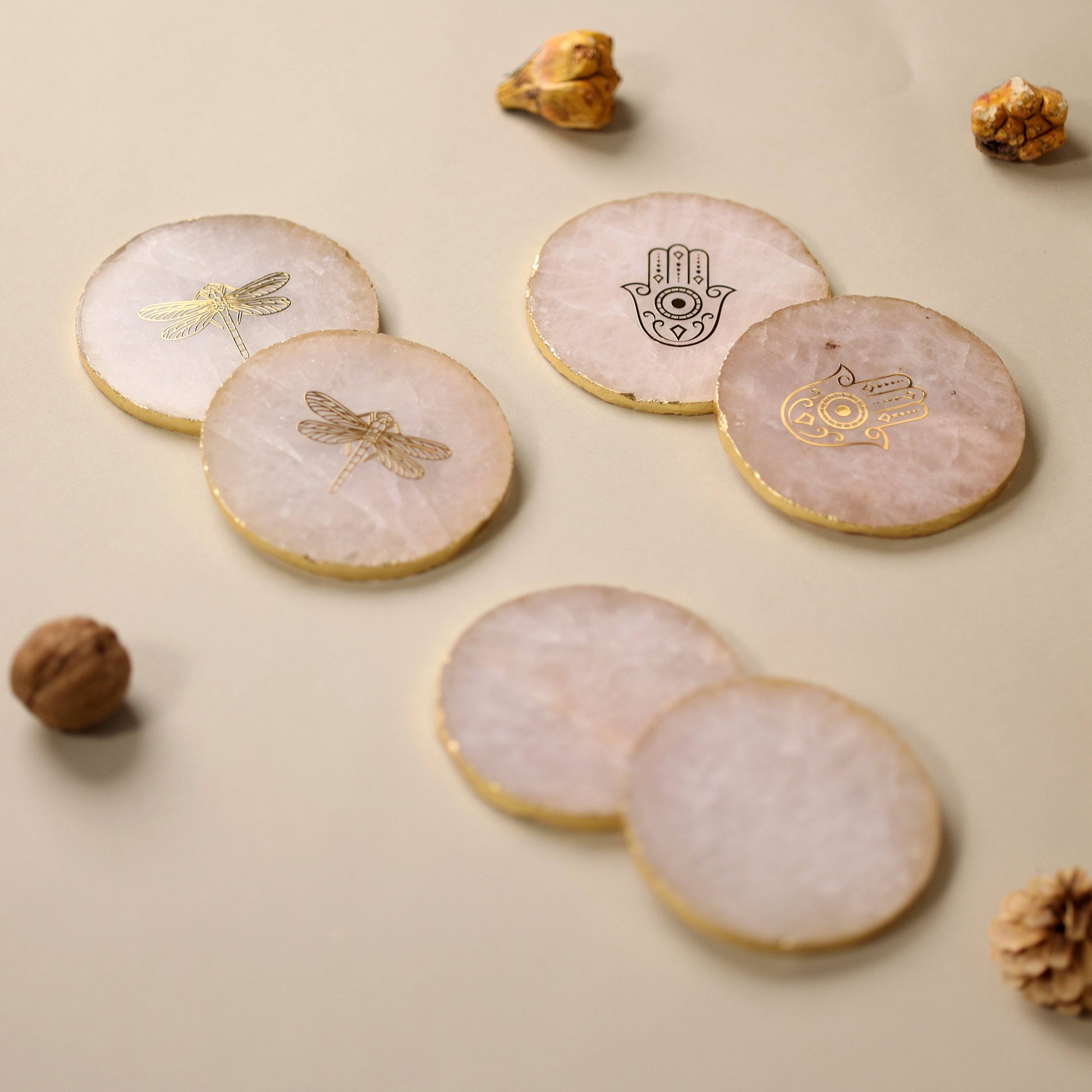 Rose quartz Hamsa Agate Coasters (Set of 2)