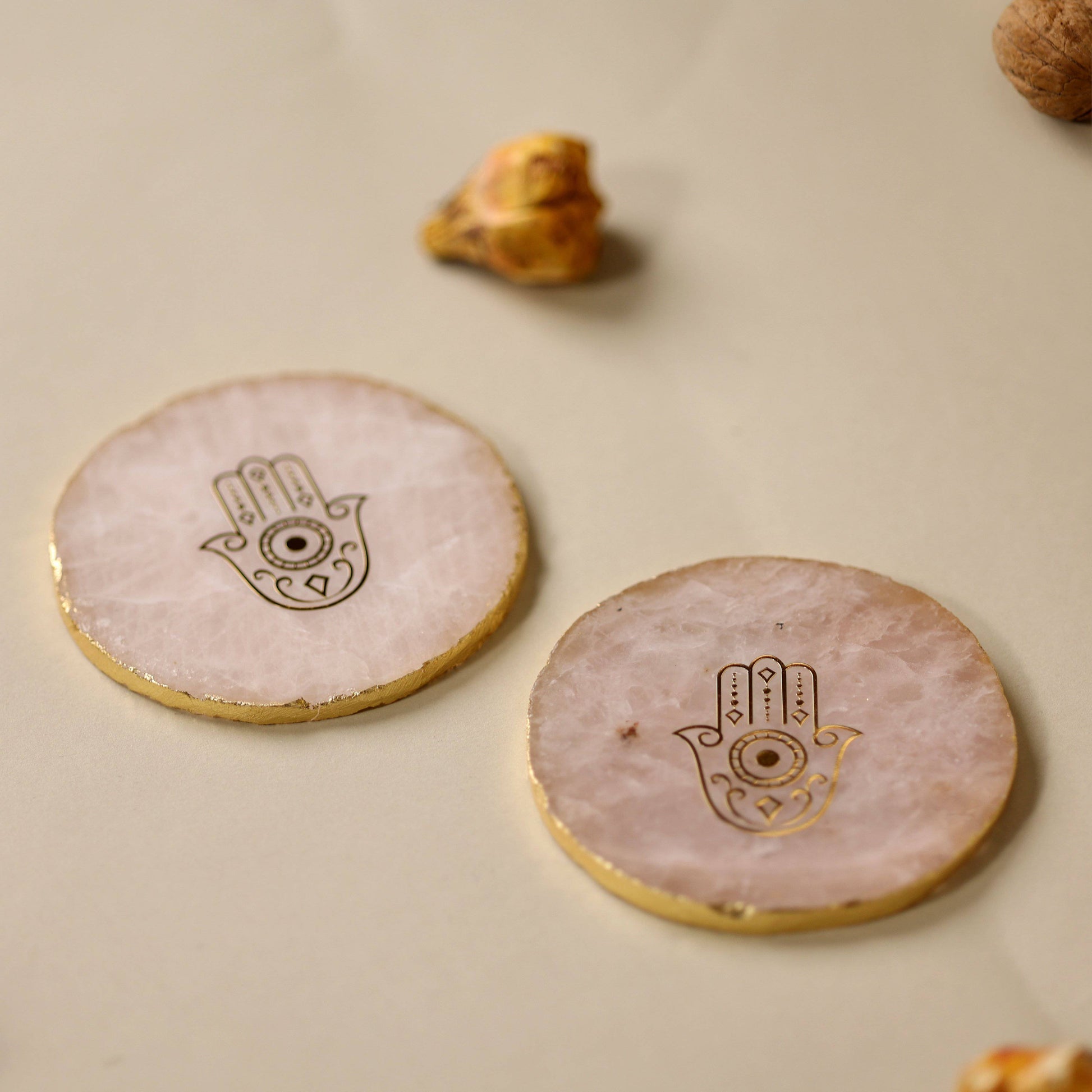 Rose quartz Hamsa Agate Coasters (Set of 2)