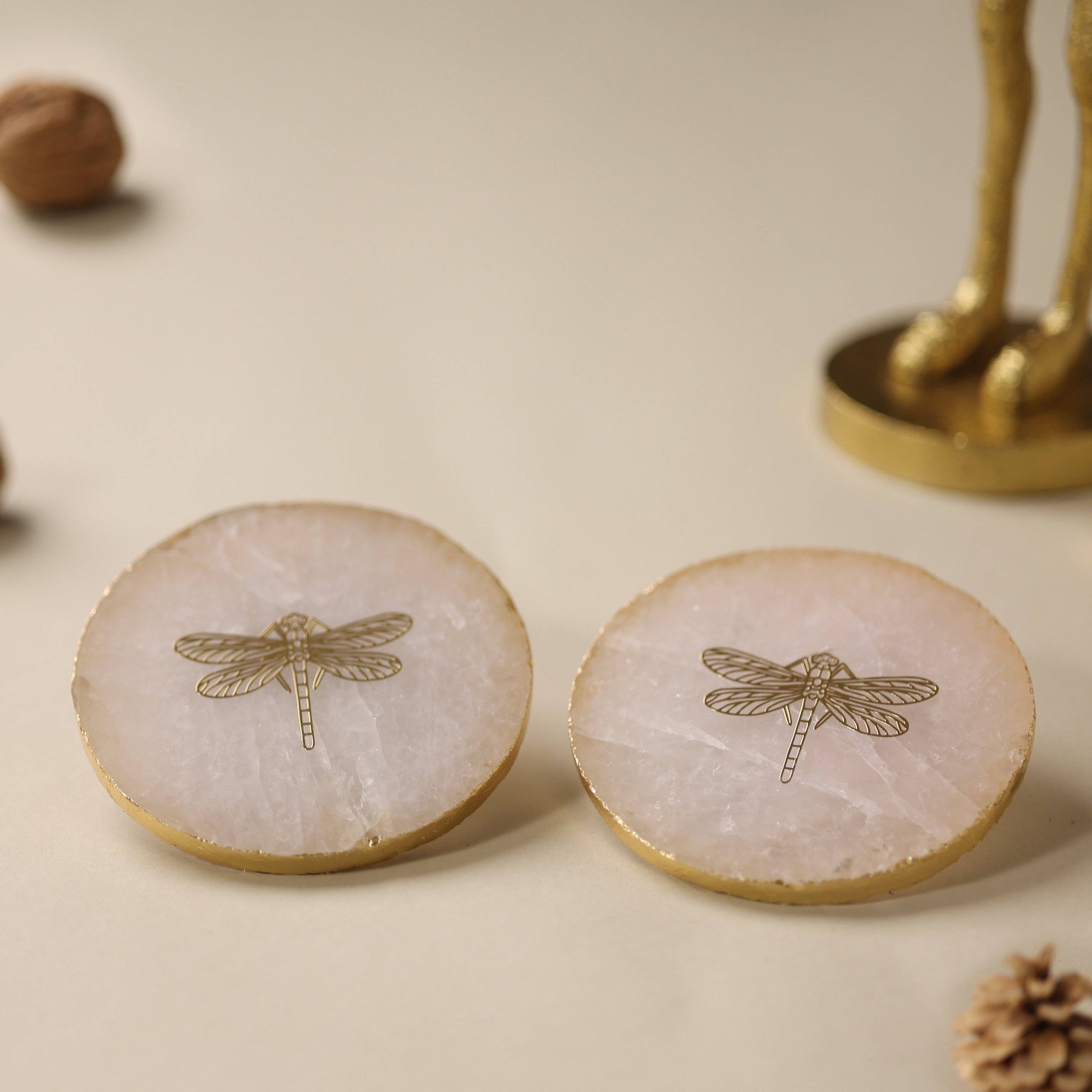 Rose quartz Dragonfly Agate Coasters (Set of 2)