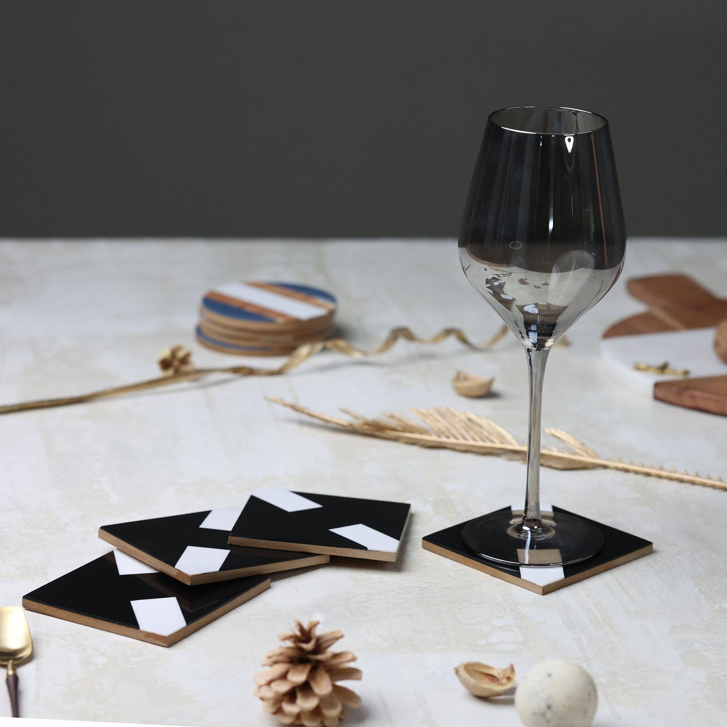 Home Decor Accessories Black Inlay Coasters (set of 4) - The Decor Circle