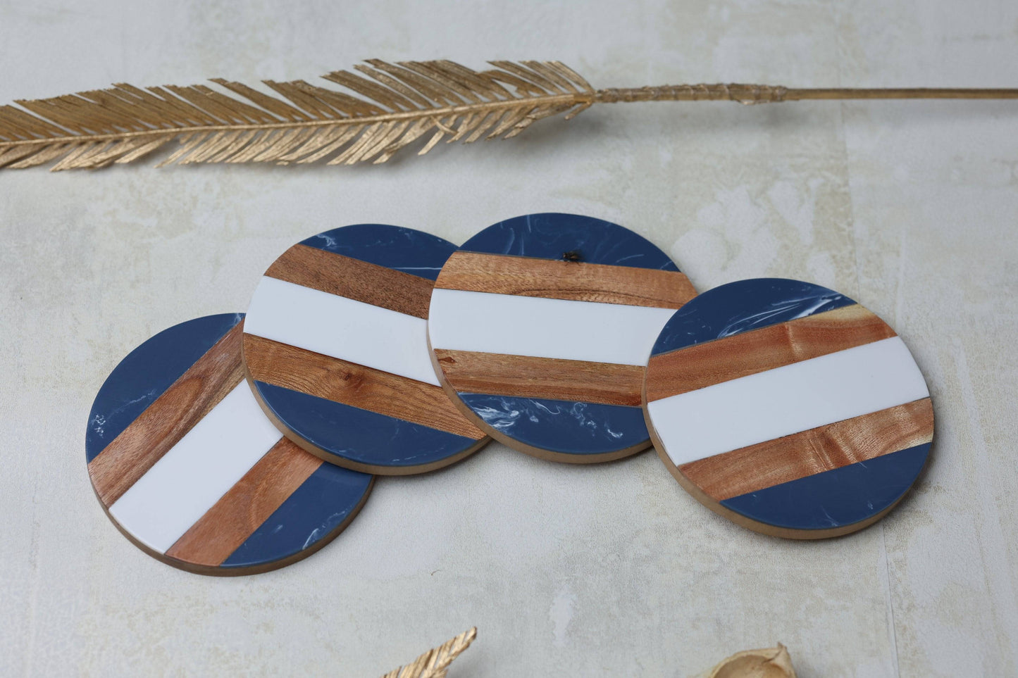 Home Decor Accessories Blue Stripes Inlay Coasters (set of 4) - The Decor Circle