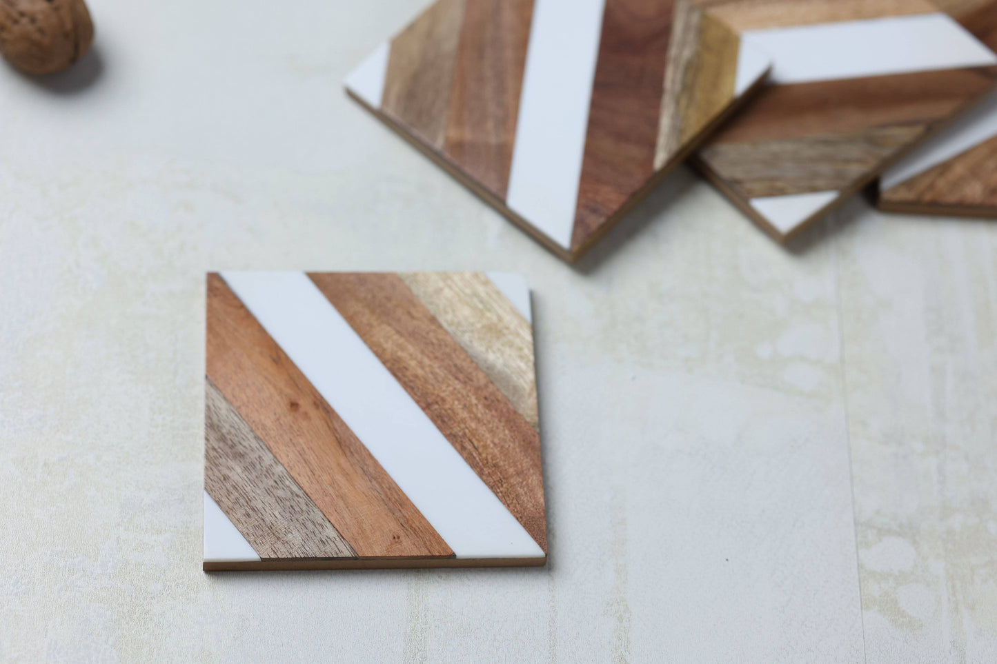 Home Decor Accessories Brown White Inlay Coasters (set of 4) - The Decor Circle