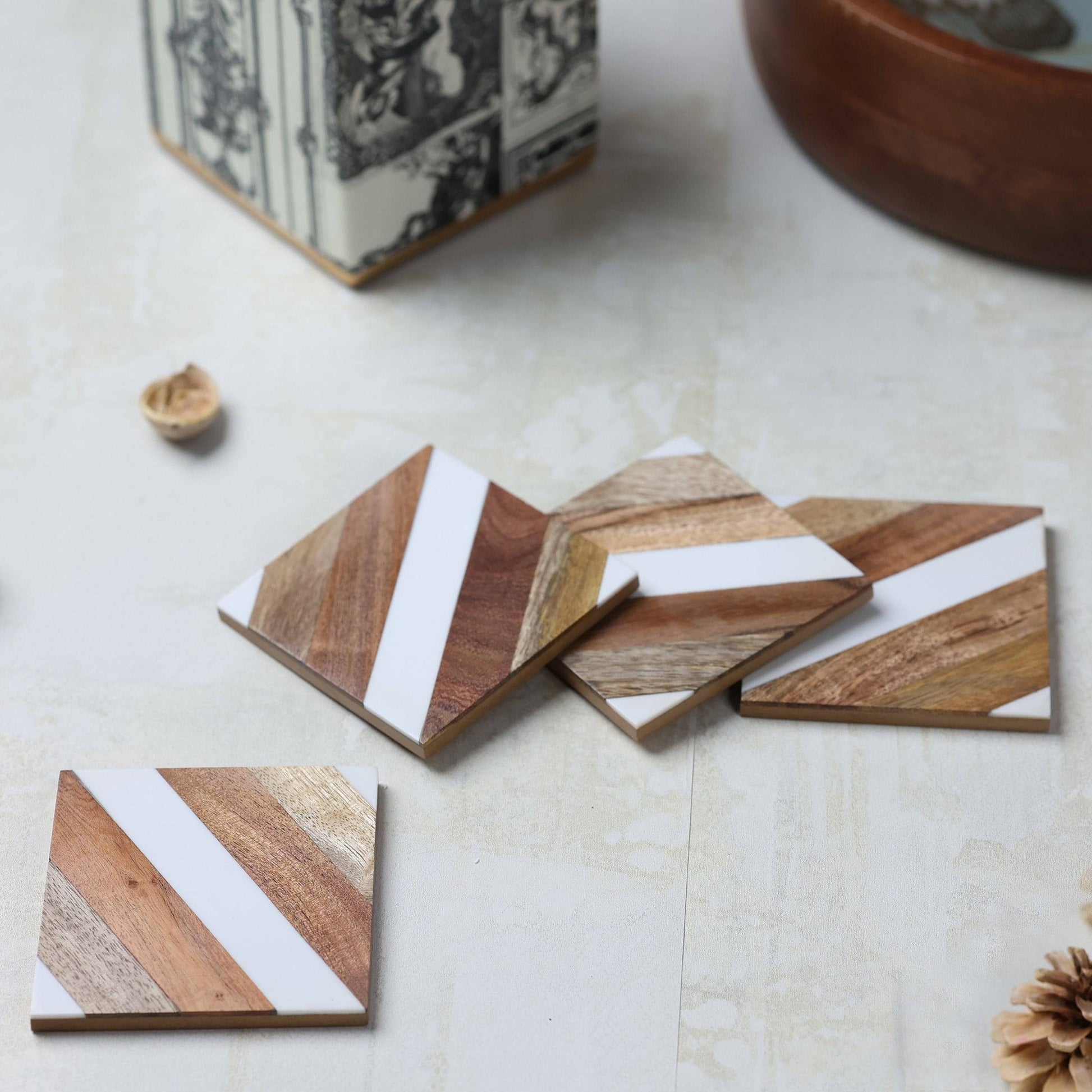 Home Decor Accessories Brown White Inlay Coasters (set of 4) - The Decor Circle