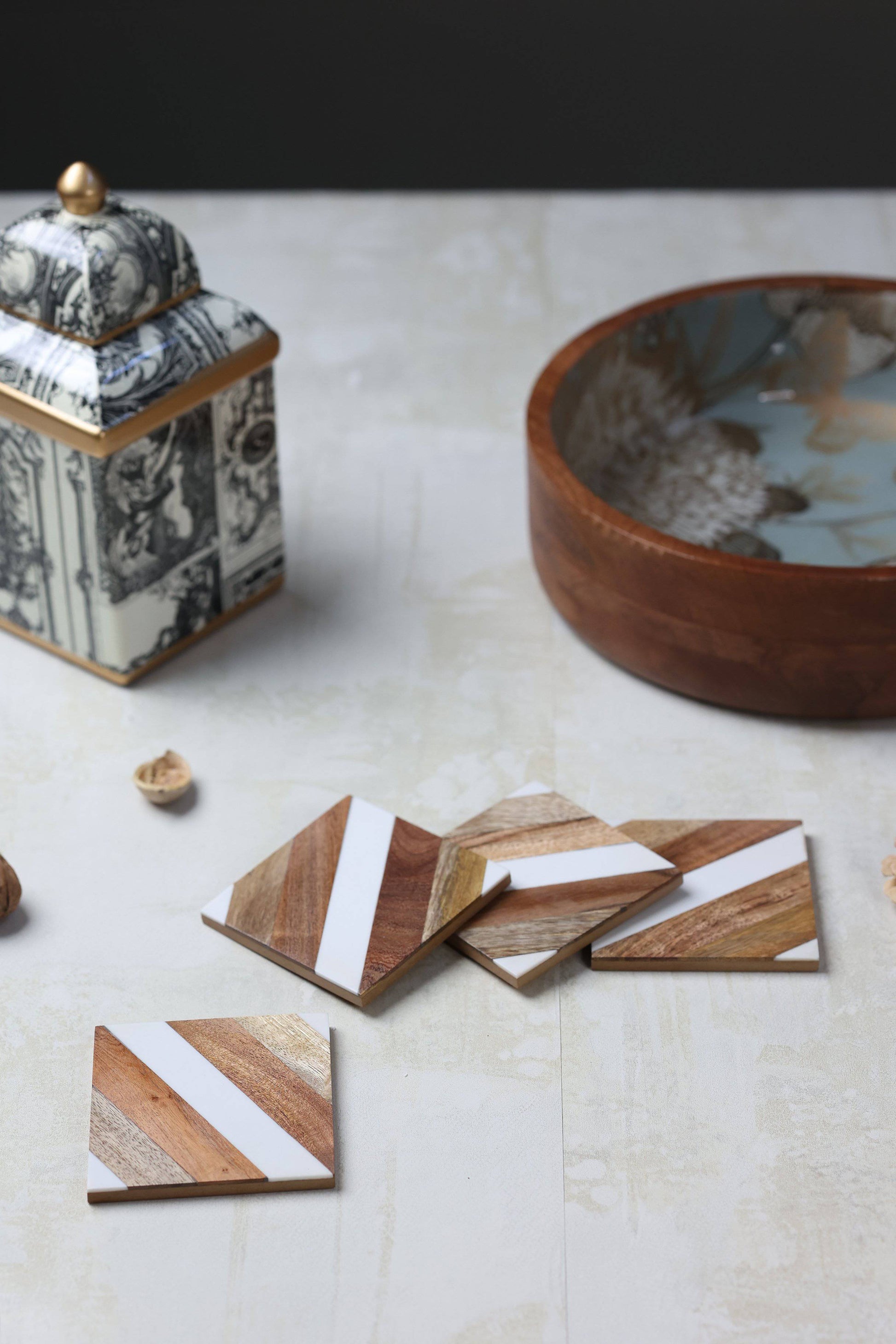 Home Decor Accessories Brown White Inlay Coasters (set of 4) - The Decor Circle
