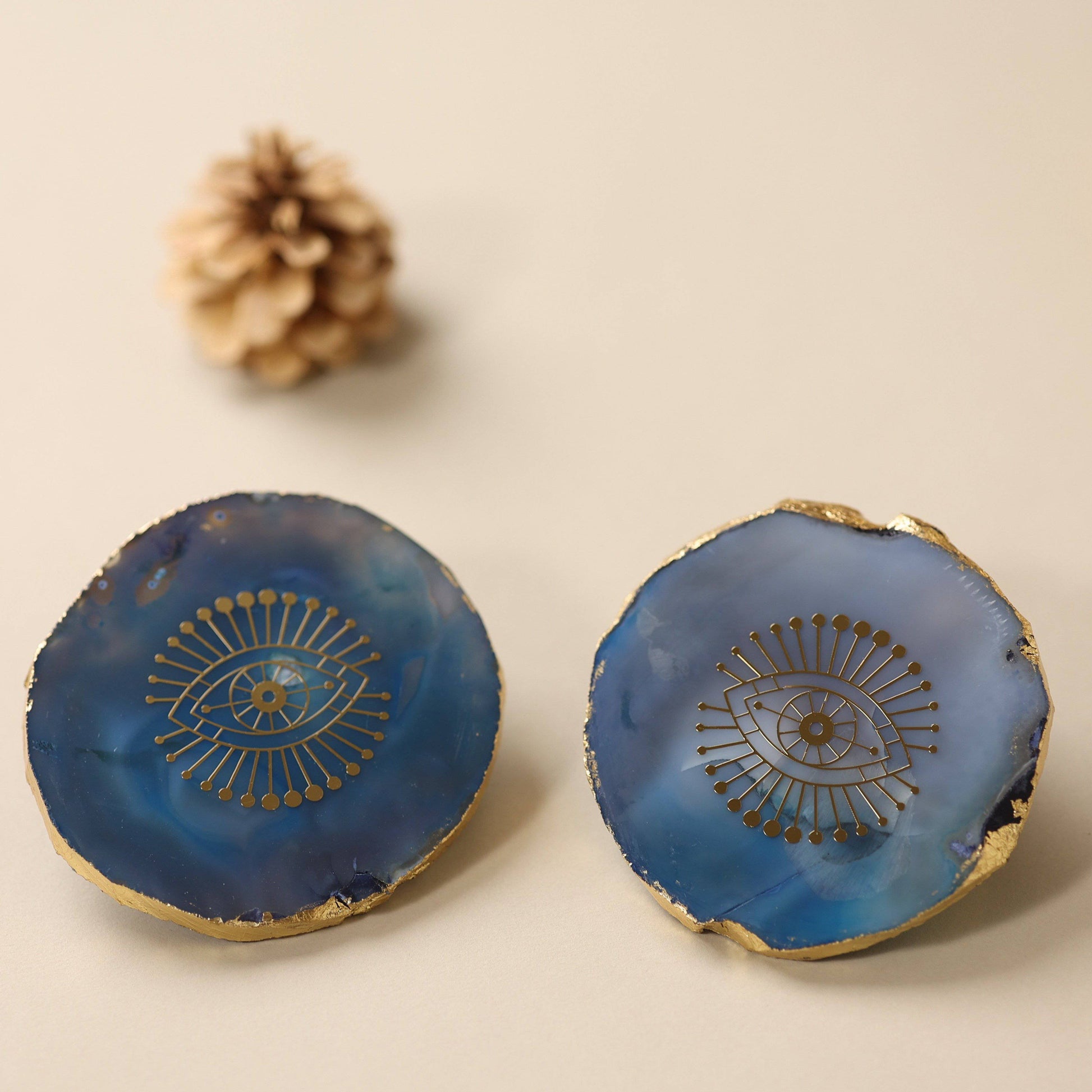 Home Decor Blue Evil-eye Agate Coasters (Set of 2) - The Decor Circle