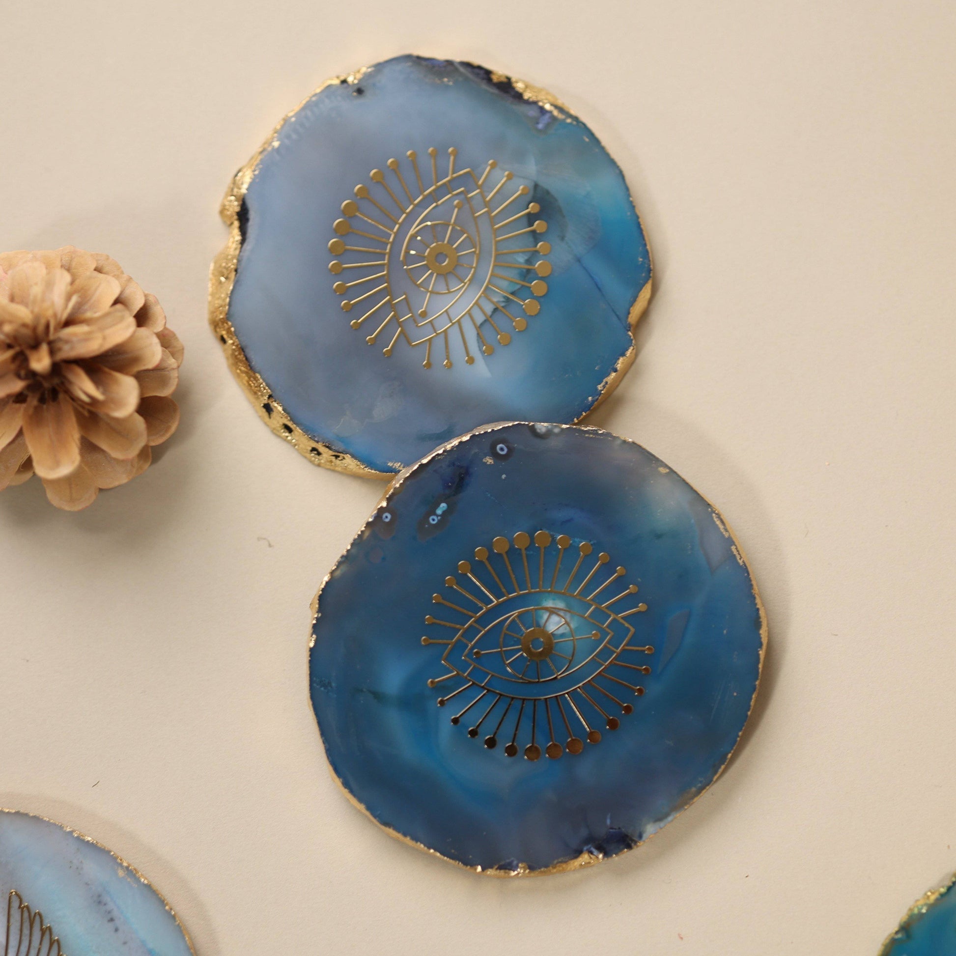 Home Decor Blue Evil-eye Agate Coasters (Set of 2) - The Decor Circle