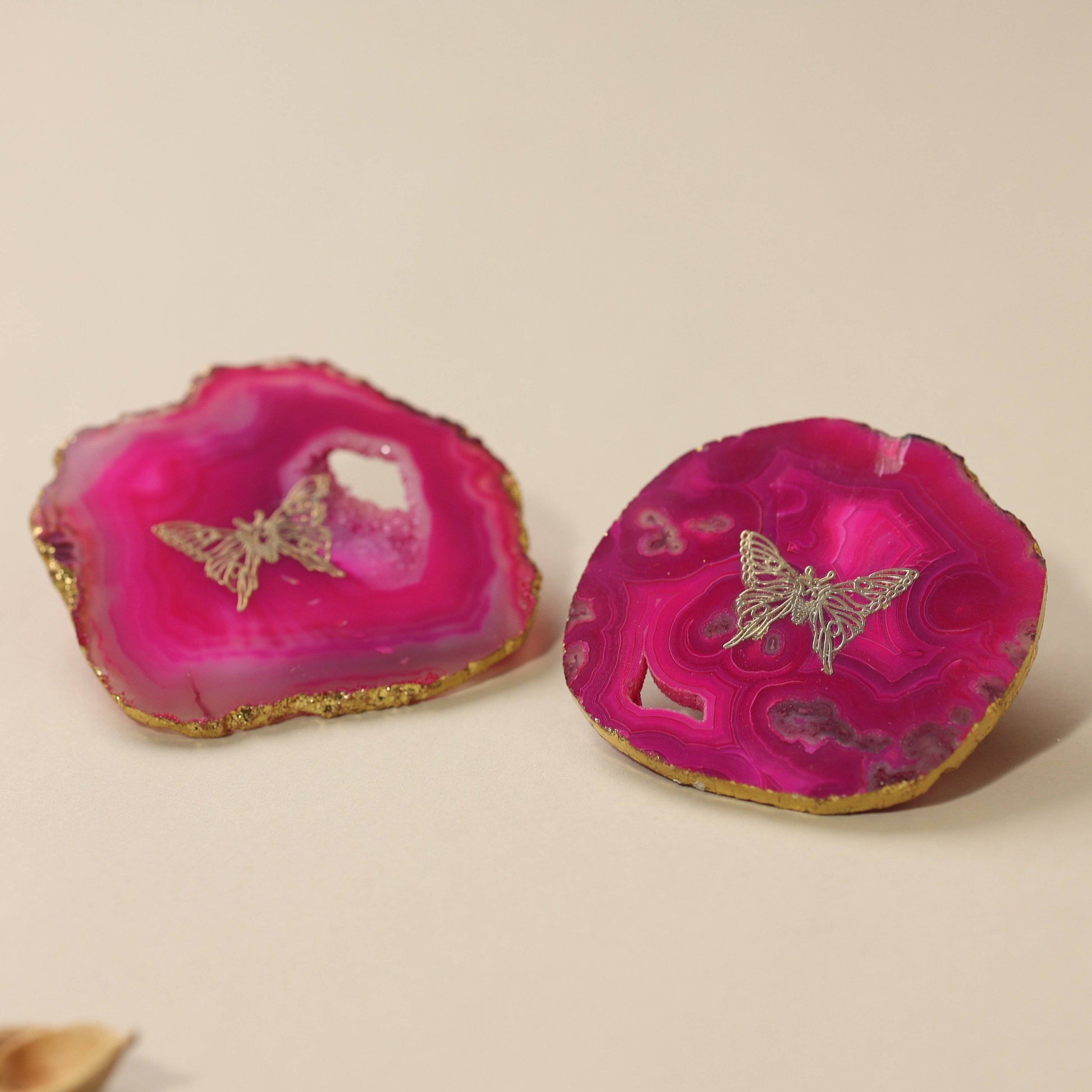 Home Decor Pink Butterfly Agate Coasters (set of 2) - The Decor Circle