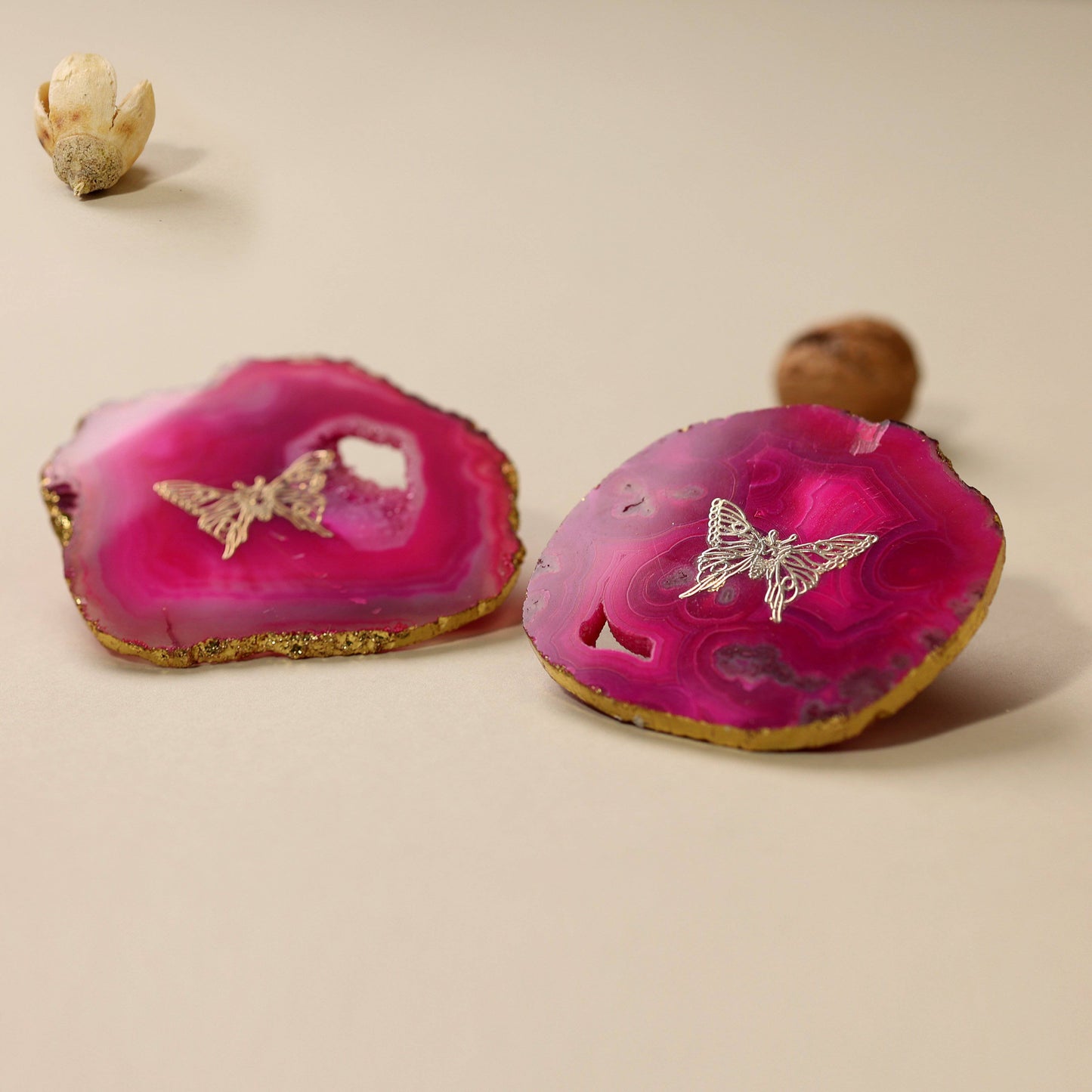 Home Decor Pink Butterfly Agate Coasters (set of 2) - The Decor Circle