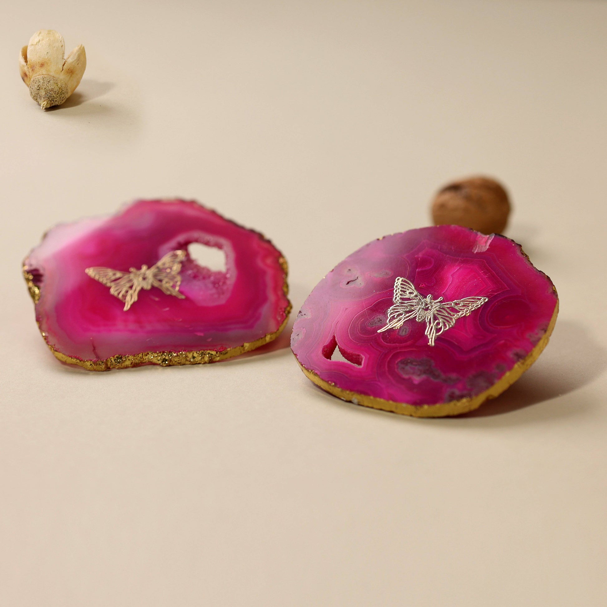 Home Decor Pink Butterfly Agate Coasters (set of 2) - The Decor Circle